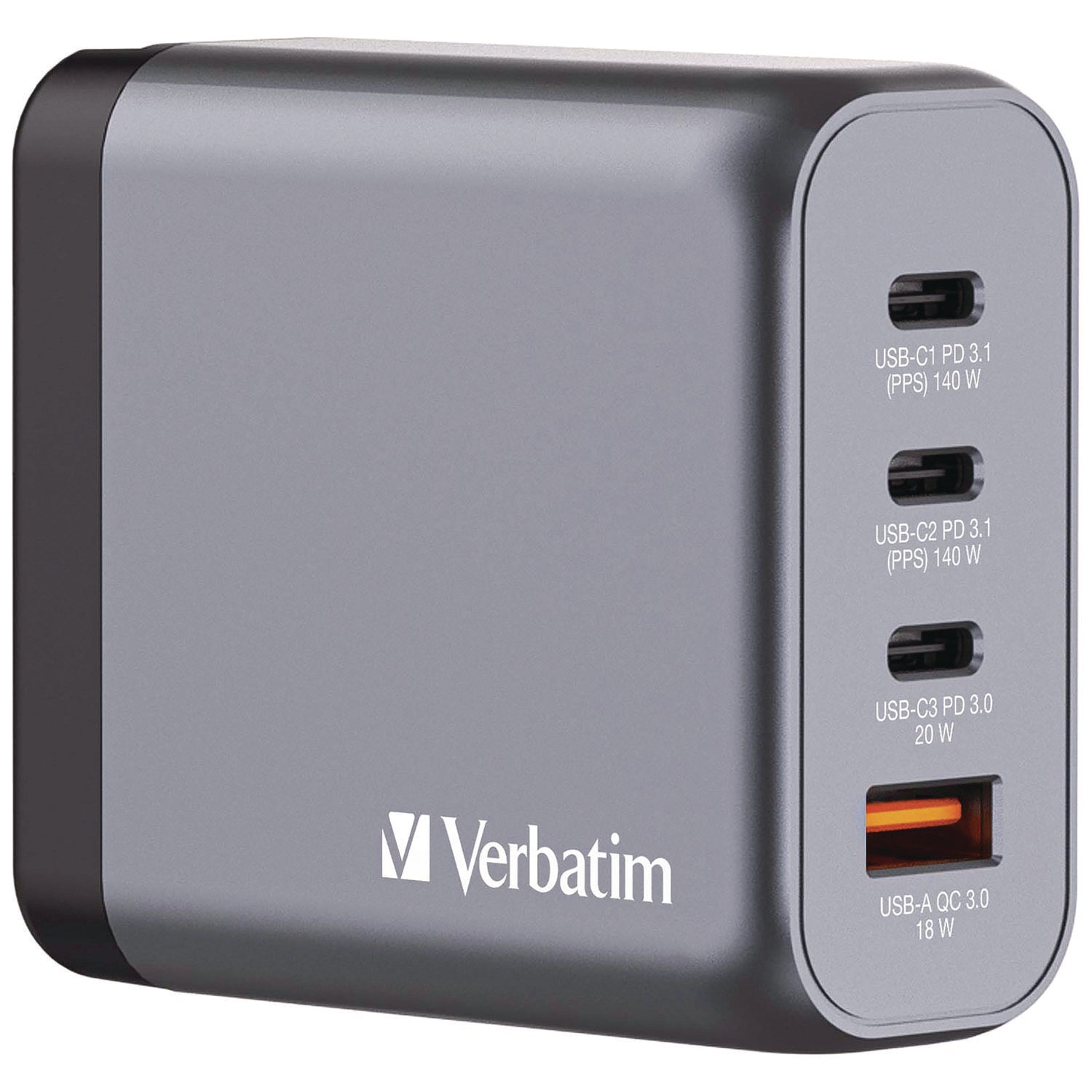 140 W 4-Port GaN Wall Charger, Black/Gray