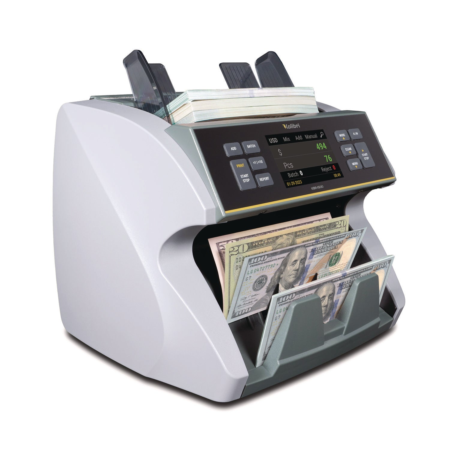 KBR1500V2 Mixed Denomination Cash Counter, 1,200 Bills/min, 9.5 x 11 x 10.4, Gray Kolibri Flipcost