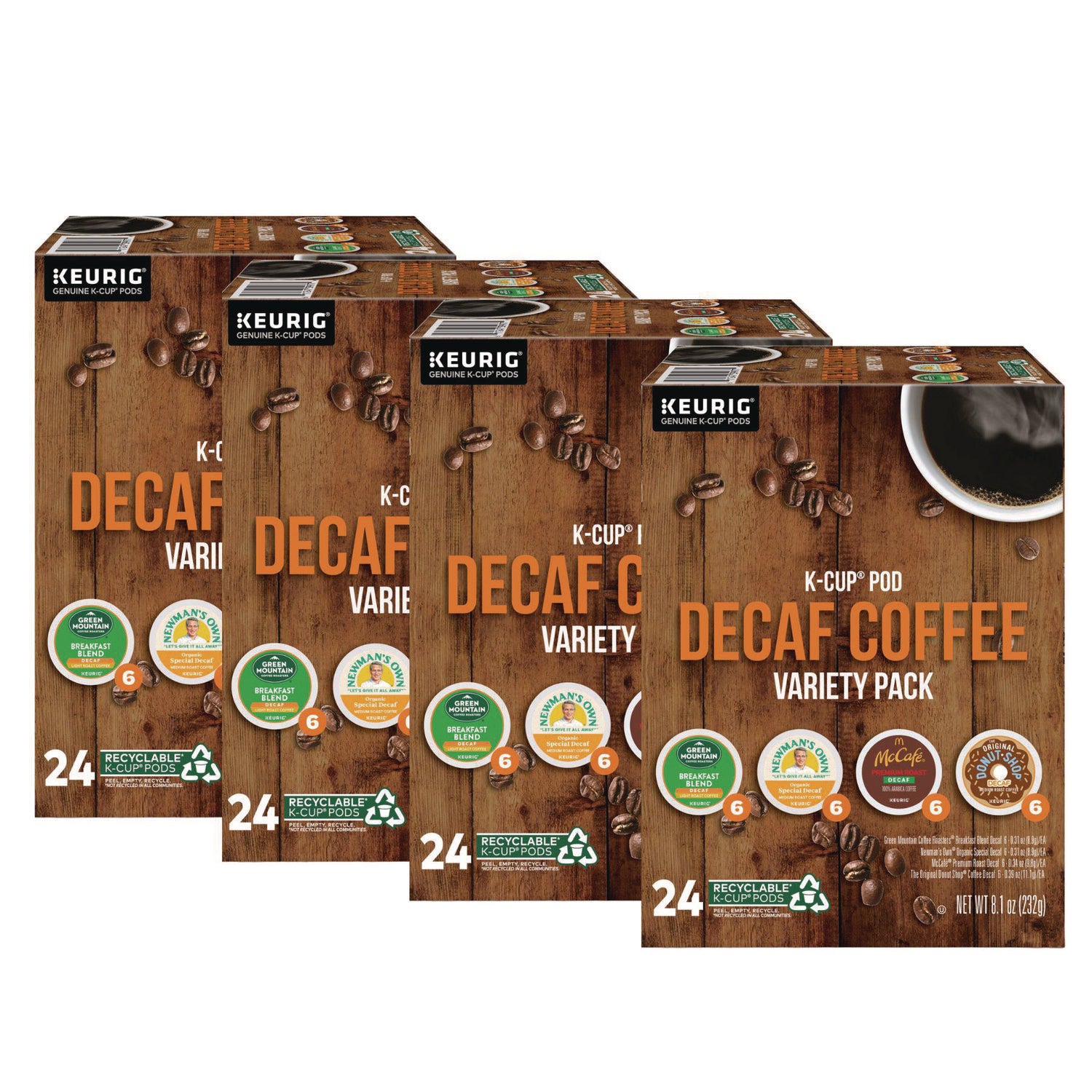 Decaf Variety Coffee K-Cups, Assorted Flavors, 96/Carton