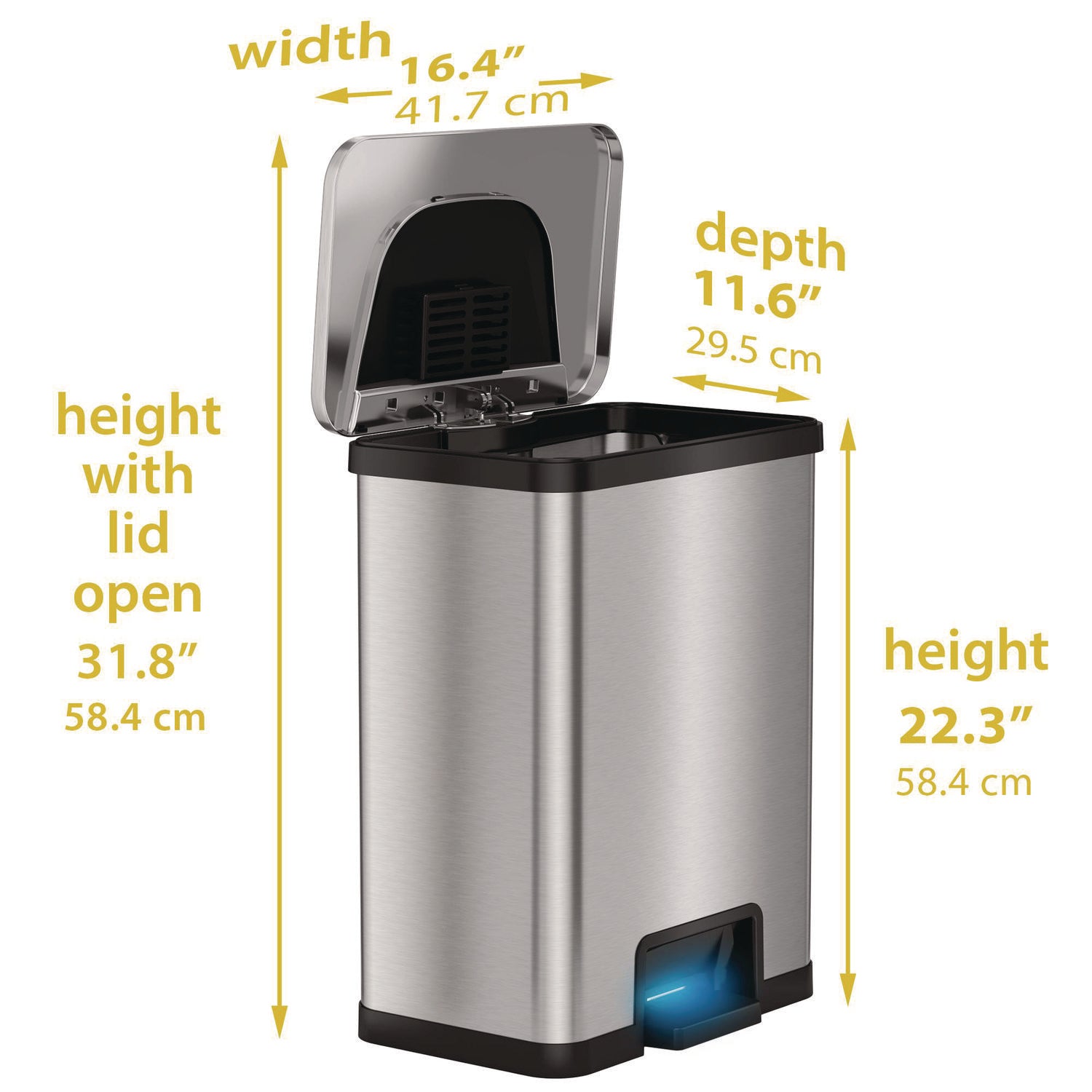 Step Pedal-Sensor Trash Can, 13 gal, Plastic/Stainless Steel, Silver/Black HLS Commercial® Flipcost