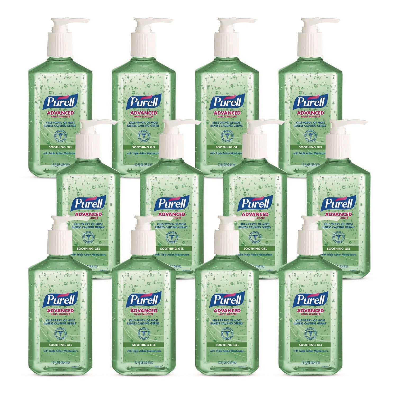 Advanced Hand Sanitizer Soothing Gel, 12 oz Pump Bottle, Fresh Scent, 12/Carton