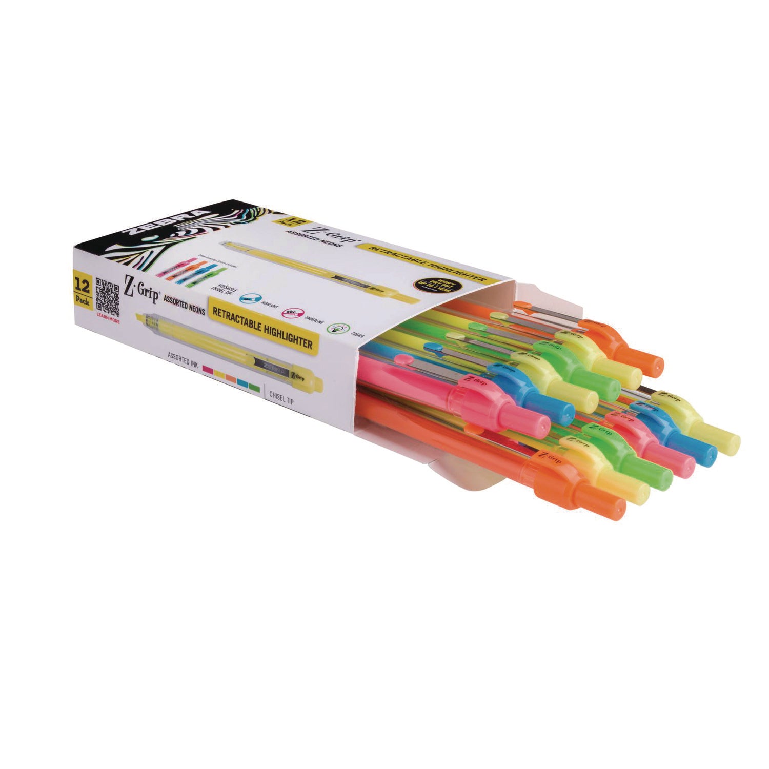 Z-Grip Retractable Highlighter Markers, Assorted Neon Ink, Chisel Tip, Assorted Neon Barrel, Dozen Zebra® Flipcost