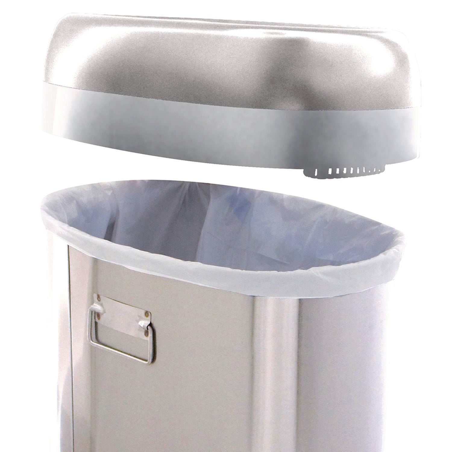 Open Top Trash Can with Wheels, Oval, 13 gal, Plastic/Stainless Steel, Silver HLS Commercial® Flipcost