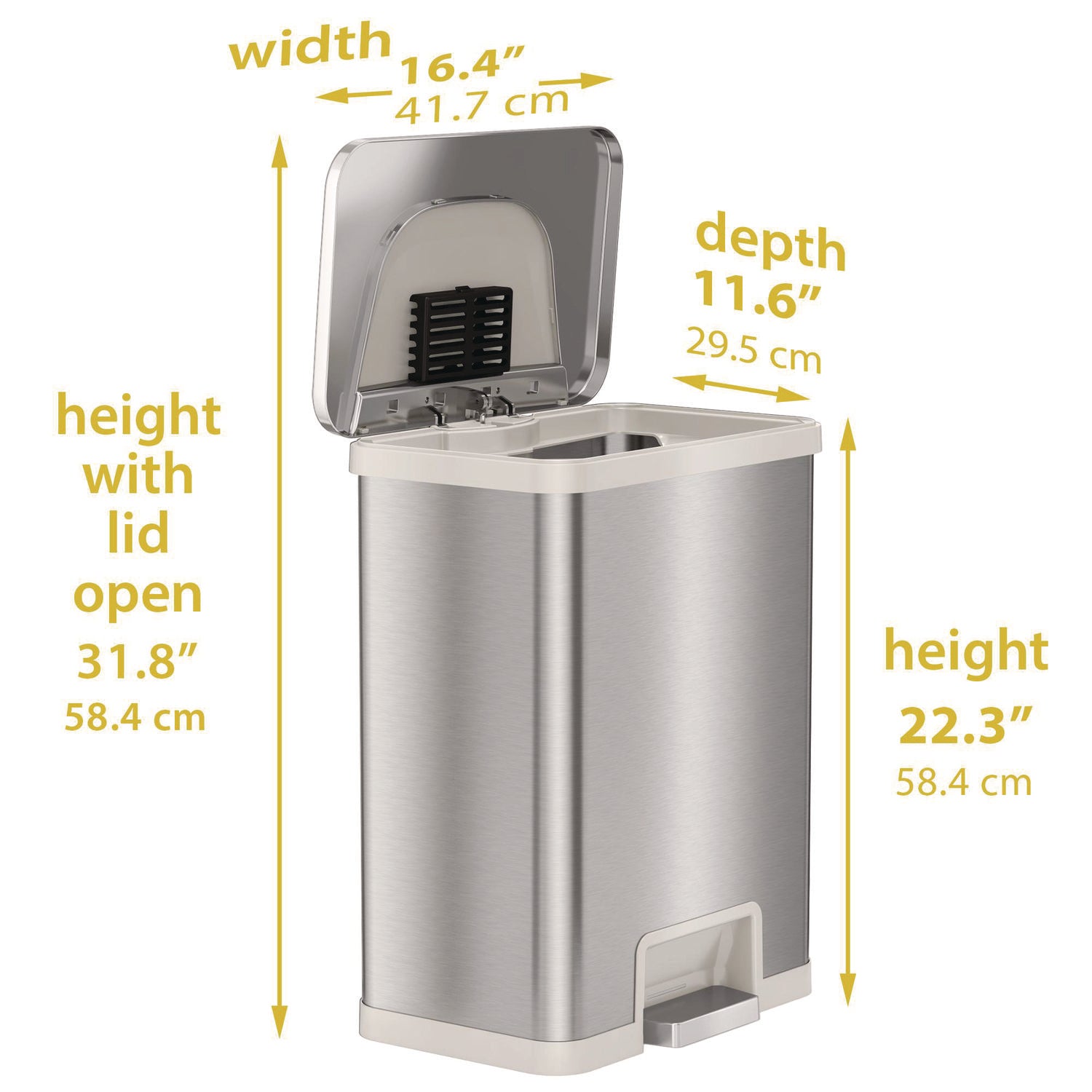 Step Pedal-Sensor Trash Can, 13 gal, Plastic/Stainless Steel, Silver/White HLS Commercial® Flipcost