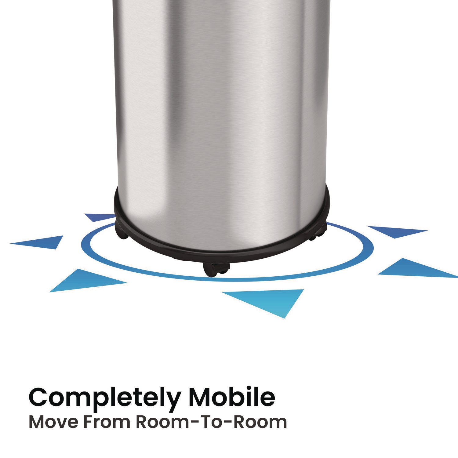 Open Top Trash Can with Wheels, Round, 16 gal, Plastic/Stainless Steel, Silver HLS Commercial® Flipcost