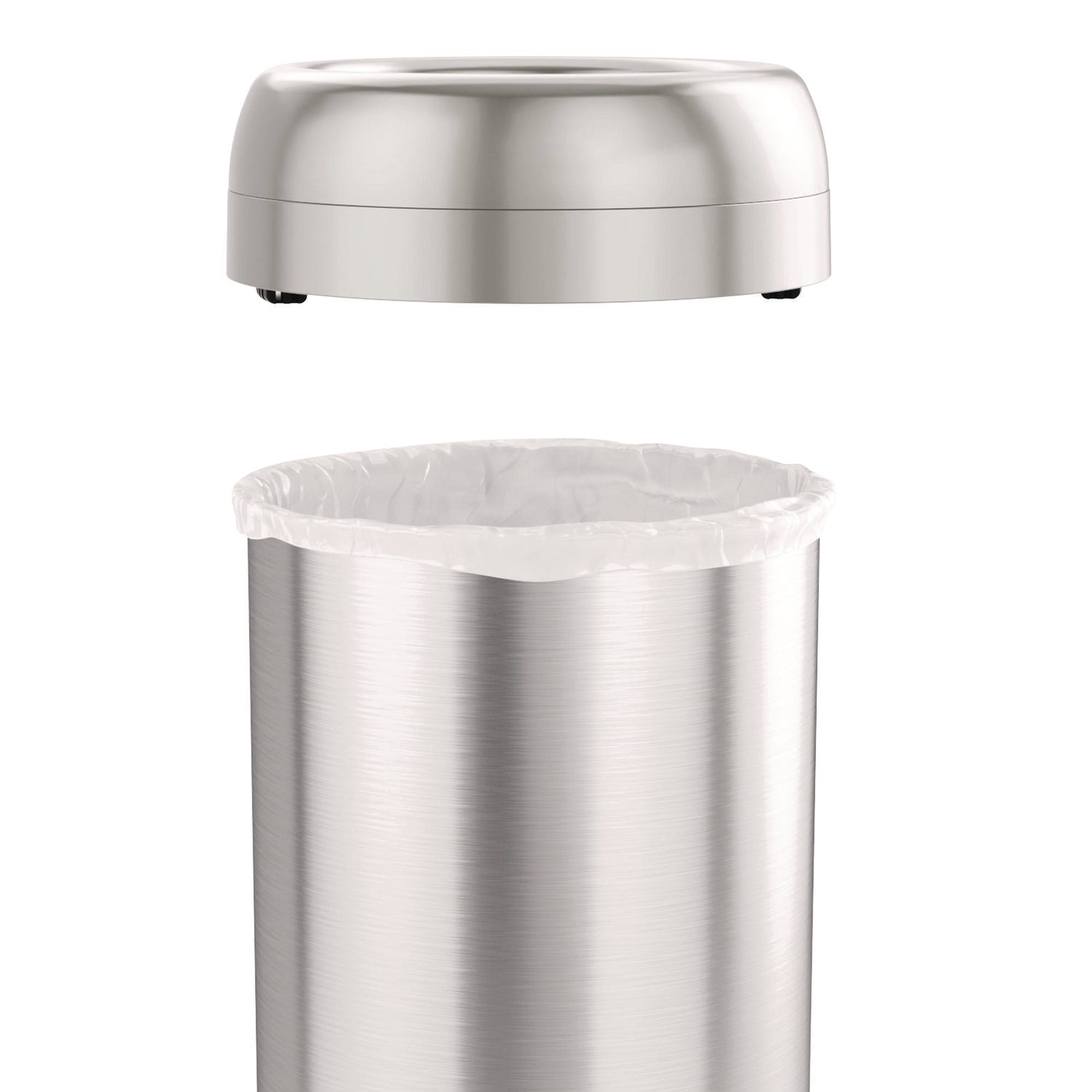 Open Top Trash Can with Wheels, Round, 16 gal, Plastic/Stainless Steel, Silver HLS Commercial® Flipcost