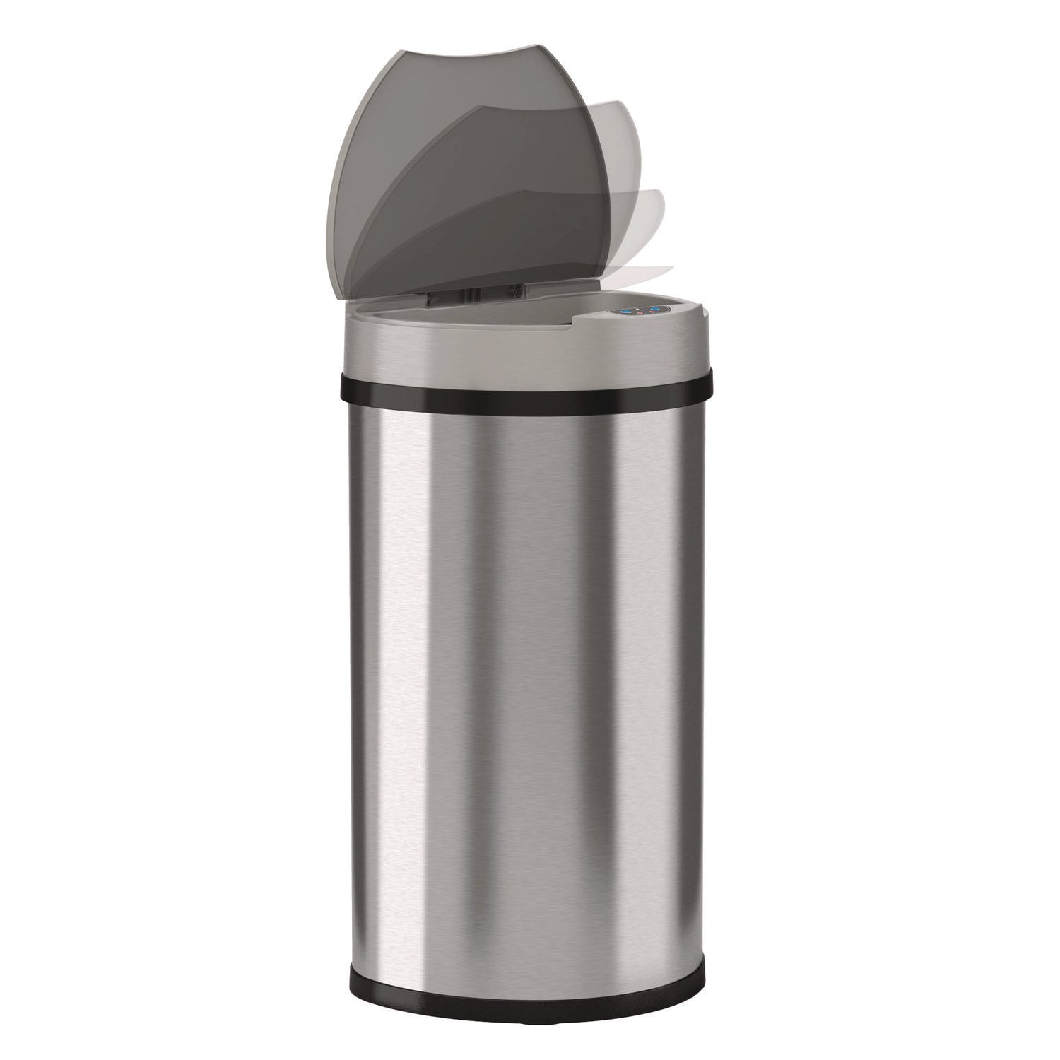 Sensor Trash Can, Half-Round Cylinder, 13 gal, Plastic/Stainless Steel, Silver HLS Commercial® Flipcost