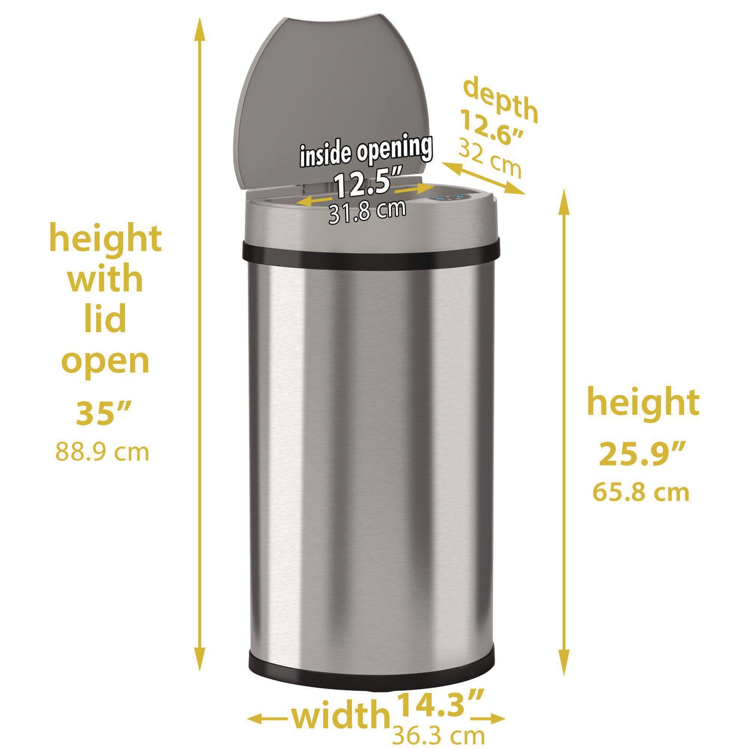 Sensor Trash Can, Half-Round Cylinder, 13 gal, Plastic/Stainless Steel, Silver HLS Commercial® Flipcost