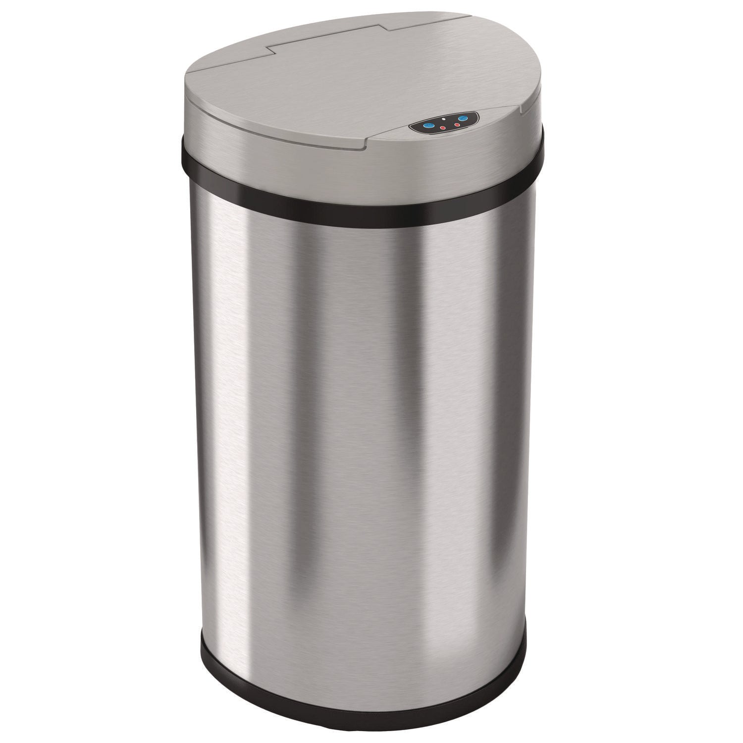 Sensor Trash Can, Half-Round Cylinder, 13 gal, Plastic/Stainless Steel, Silver