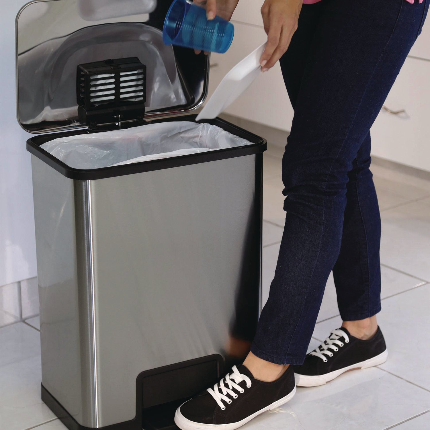 Step Pedal Trash Can with AirStep Technology, 13 gal, Plastic/Stainless Steel, Silver HLS Commercial® Flipcost