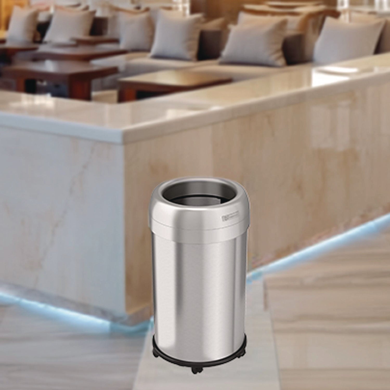 Open Top Trash Can with Wheels, Round, 13 gal, Plastic/Stainless Steel, Silver HLS Commercial® Flipcost