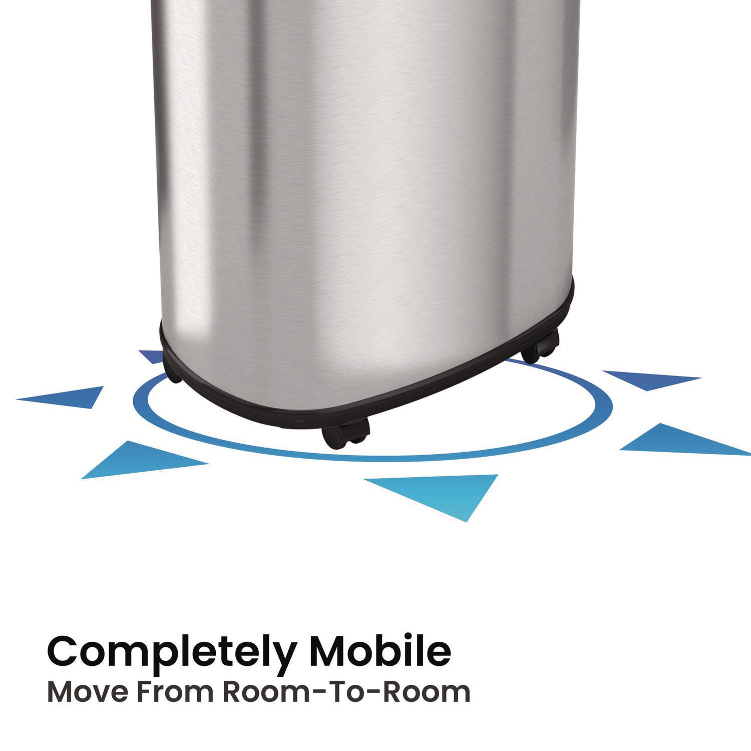 Open Top Trash Can with Wheels, Oval, 13 gal, Plastic/Stainless Steel, Silver HLS Commercial® Flipcost