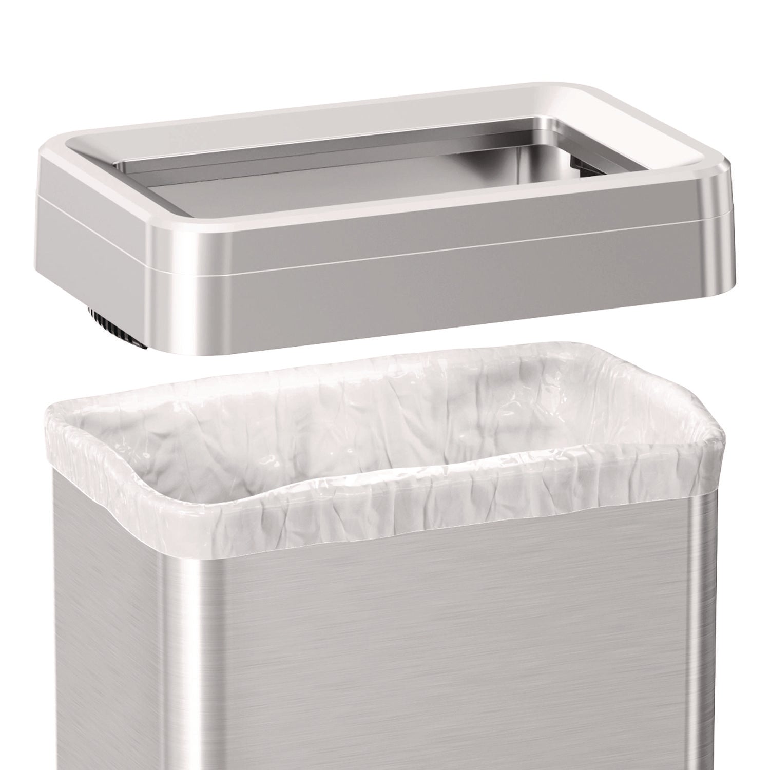 Open Top Trash Can with Wheels, Rectangular, 16 gal, Plastic/Stainless Steel, Silver HLS Commercial® Flipcost