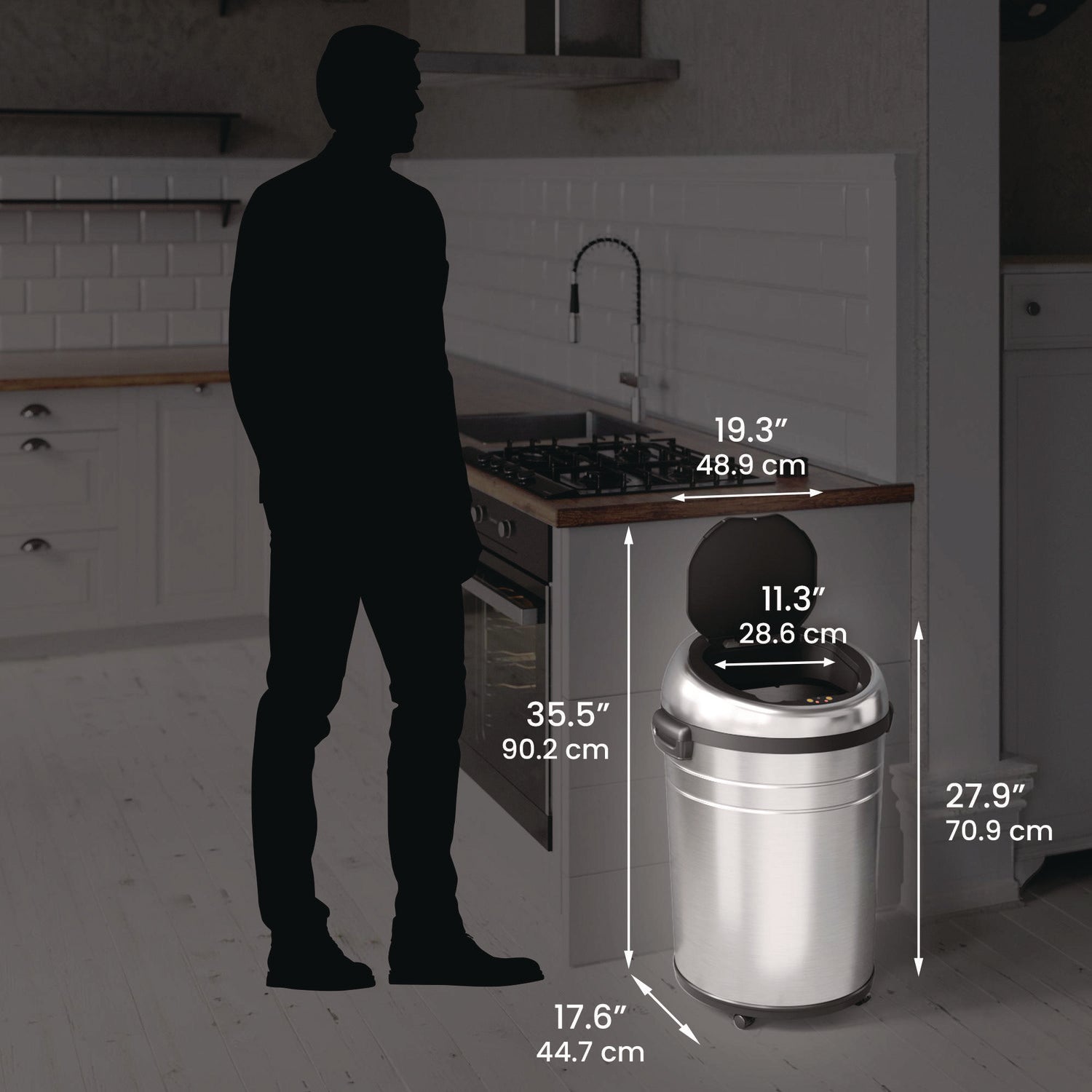 Extra-Large Sensor Trash Can with Wheels, 18 gal, Plastic/Stainless Steel HLS Commercial® Flipcost