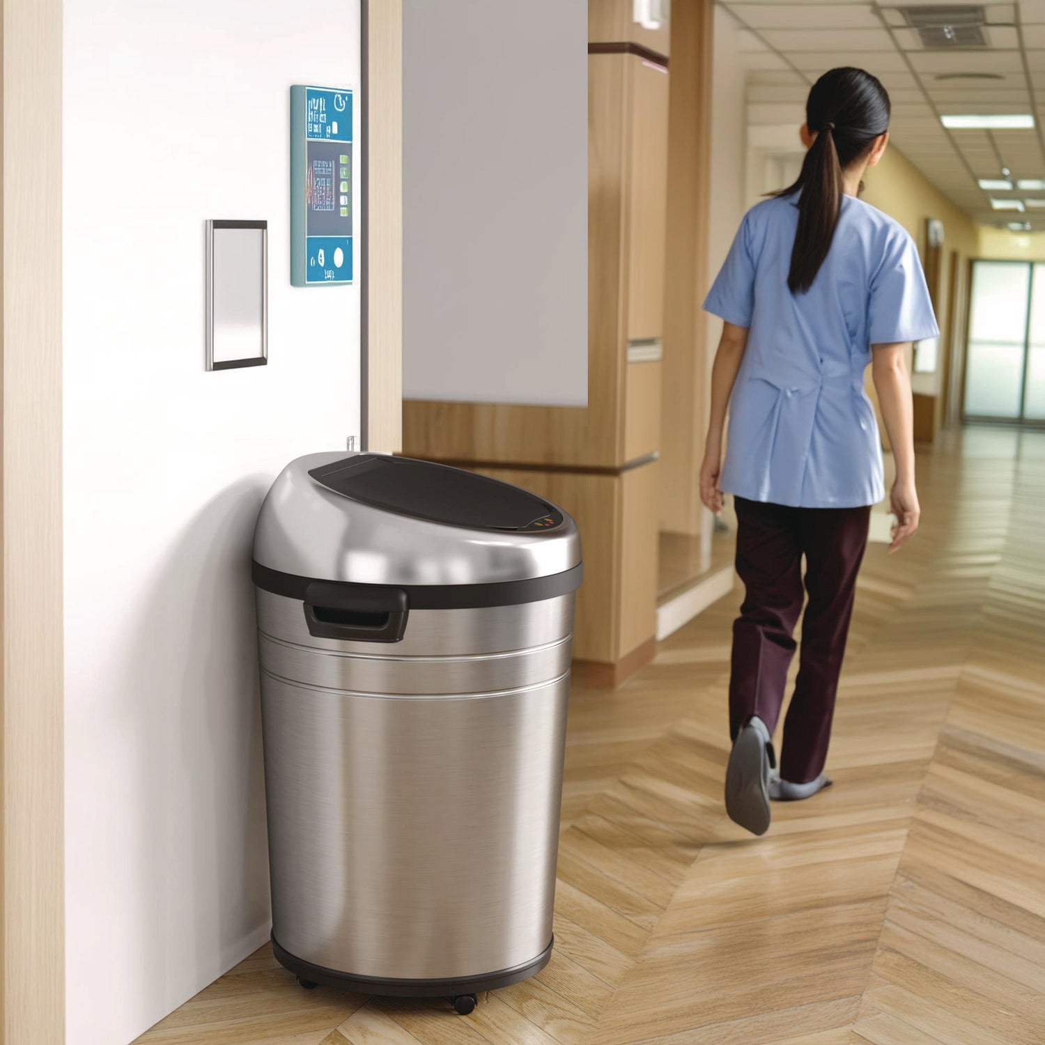 Extra-Large Sensor Trash Can with Wheels, 18 gal, Plastic/Stainless Steel HLS Commercial® Flipcost