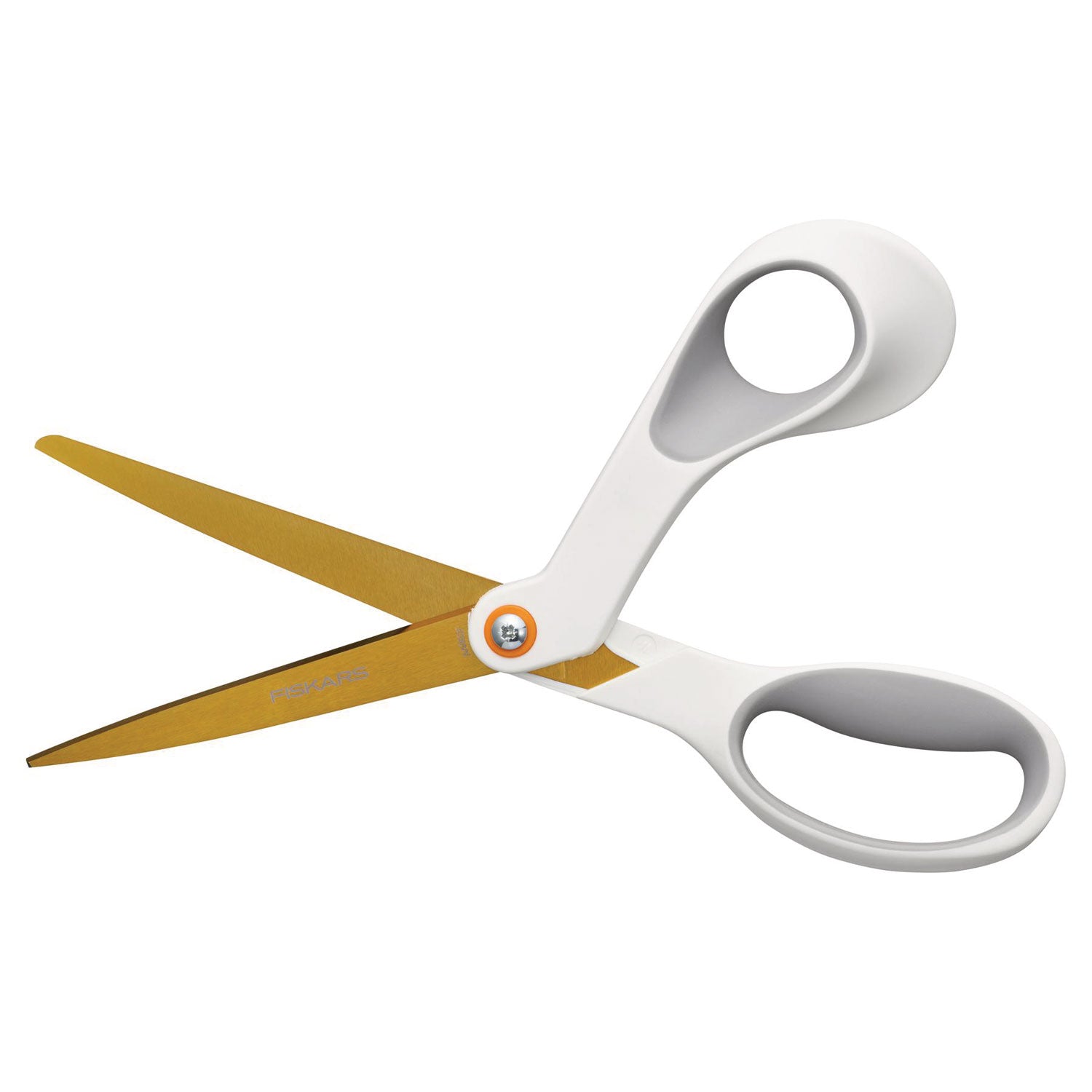 Fiskars® SoftGrip Titanium Scissors, 8" Long, 4" Cut Length, Offset White Handle