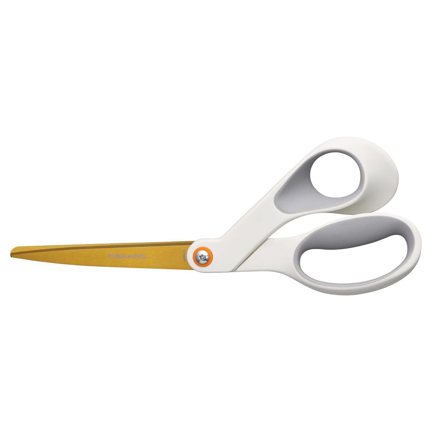 Fiskars® SoftGrip Titanium Scissors, 8" Long, 4" Cut Length, Offset White Handle