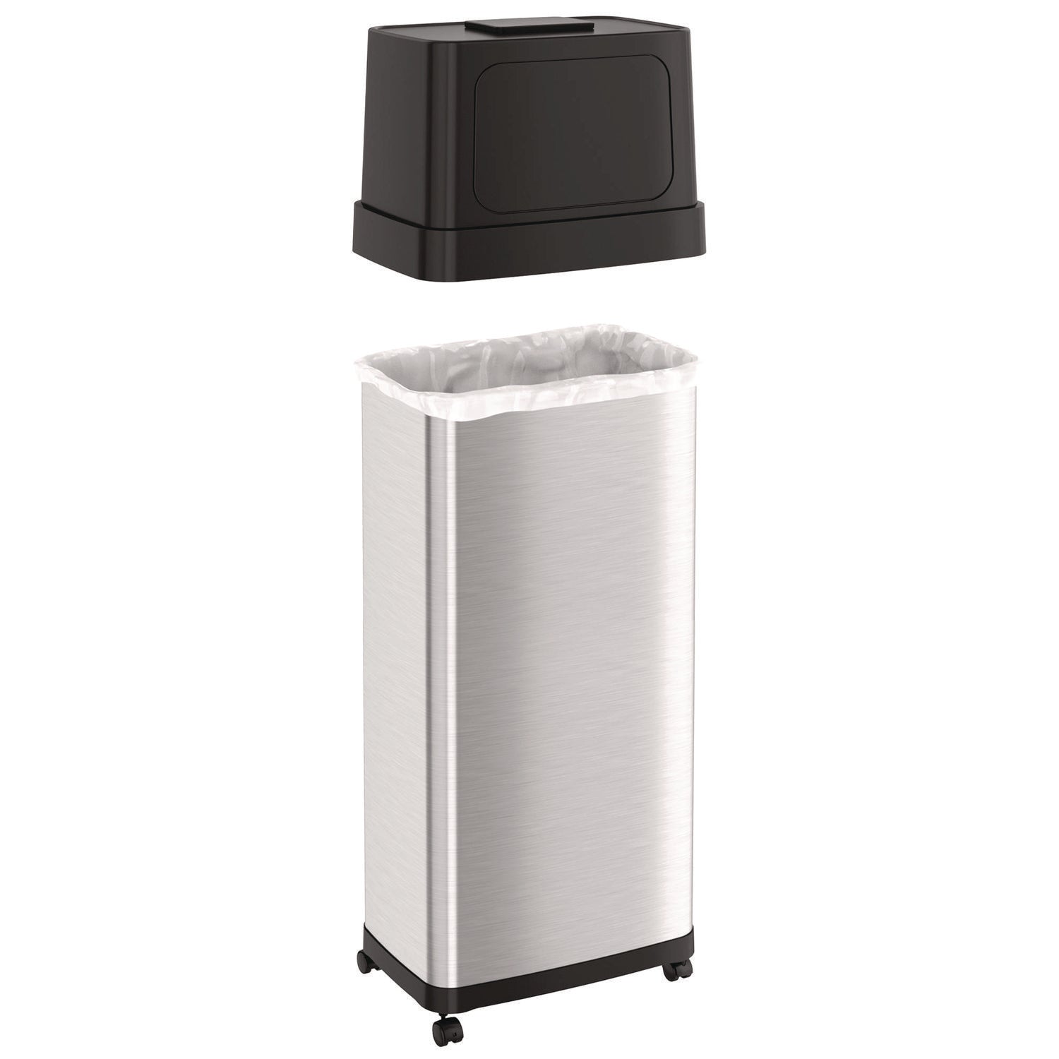 Dual Push Door Trash Can, 24 gal, Stainless Steel, Silver/Black HLS Commercial® Flipcost