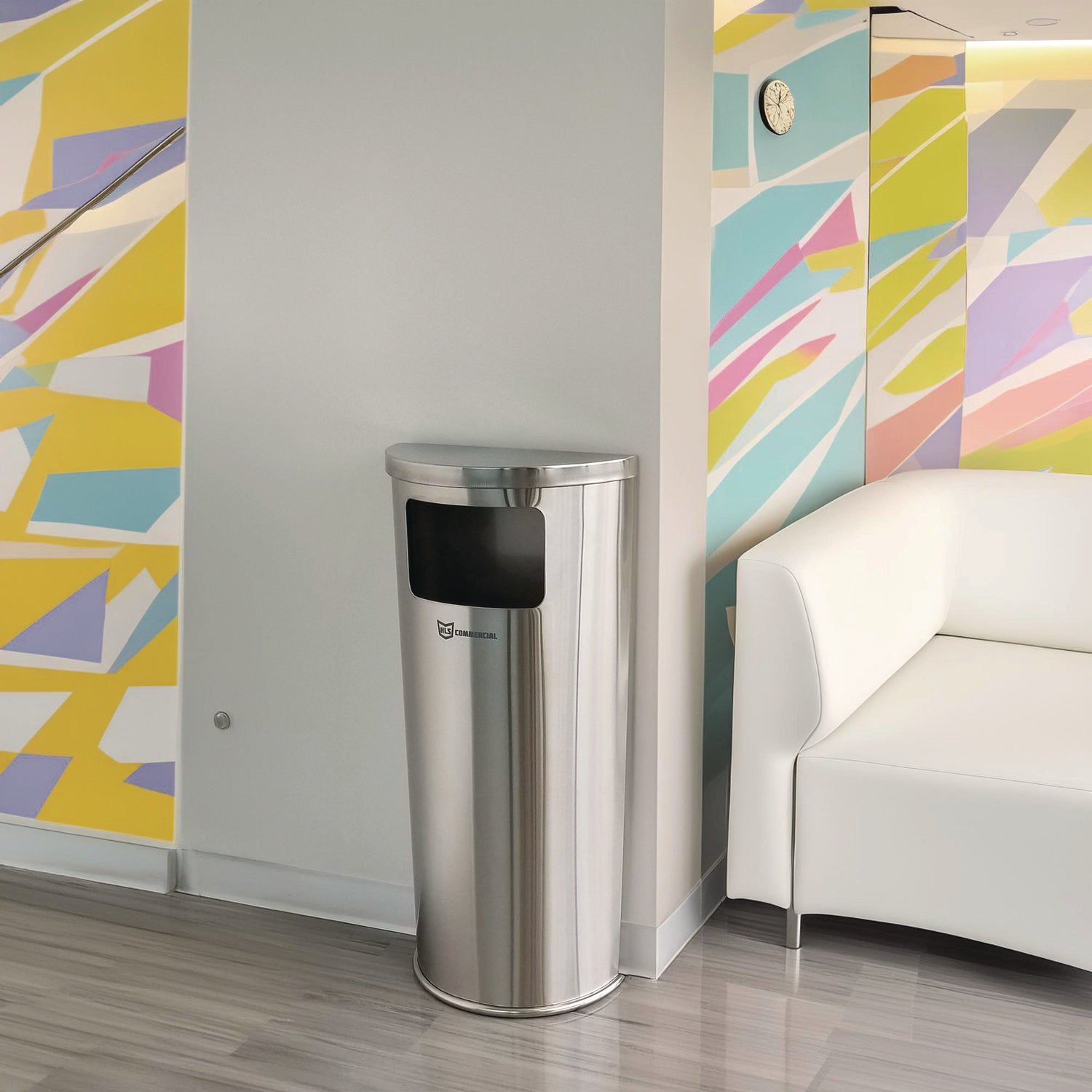 Side-Entry Trash Can with Wall Mount, 9 gal, Stainless Steel, Silver HLS Commercial® Flipcost