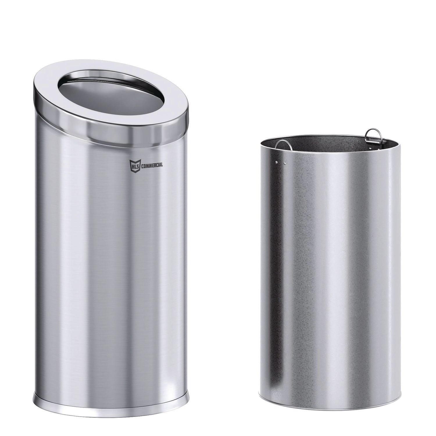 Beveled Open Top Trash Can, 15 gal, Stainless Steel, Silver HLS Commercial® Flipcost