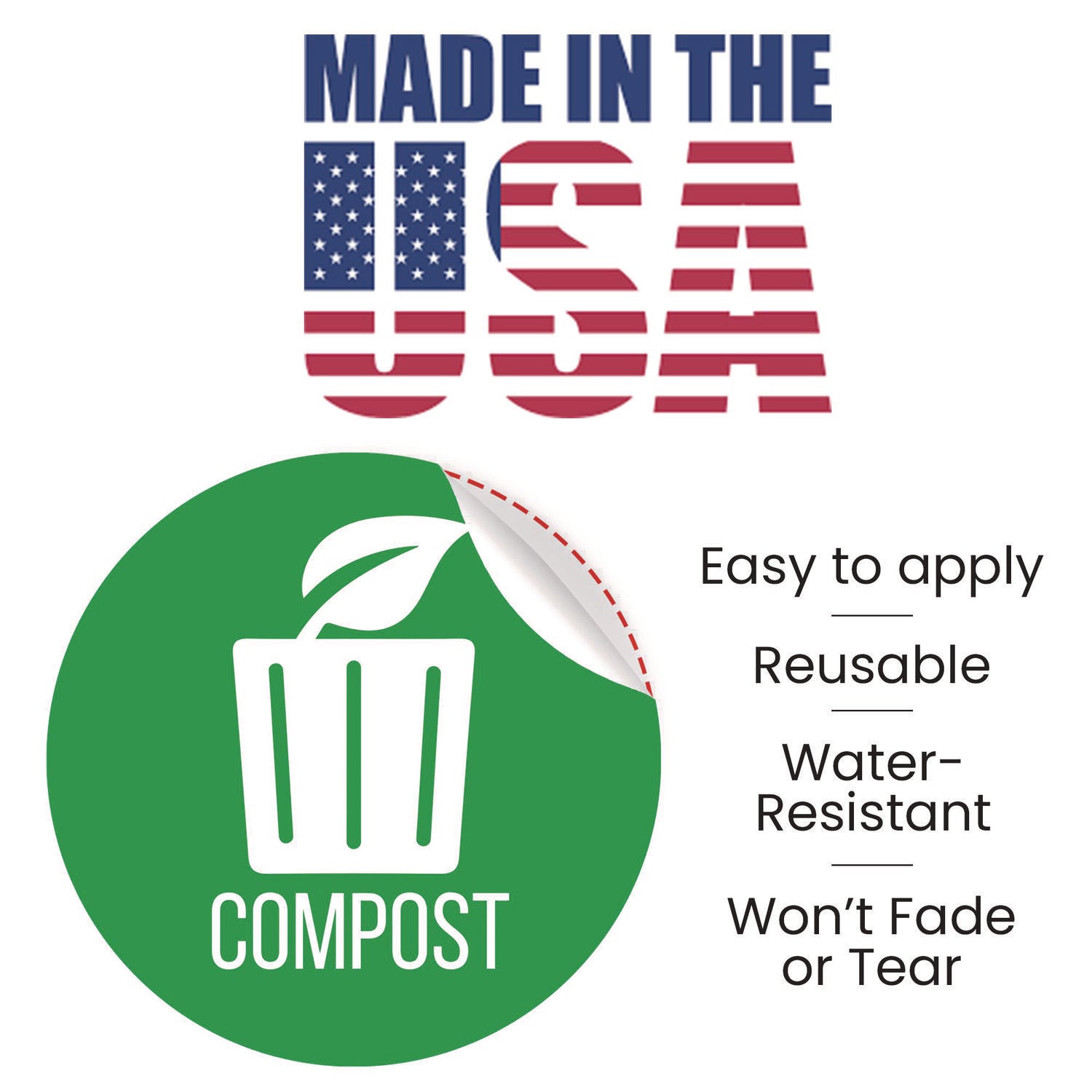 Vinyl Decals, Compost, 4" Diameter, Green/White, 3/Pack HLS Commercial® Flipcost