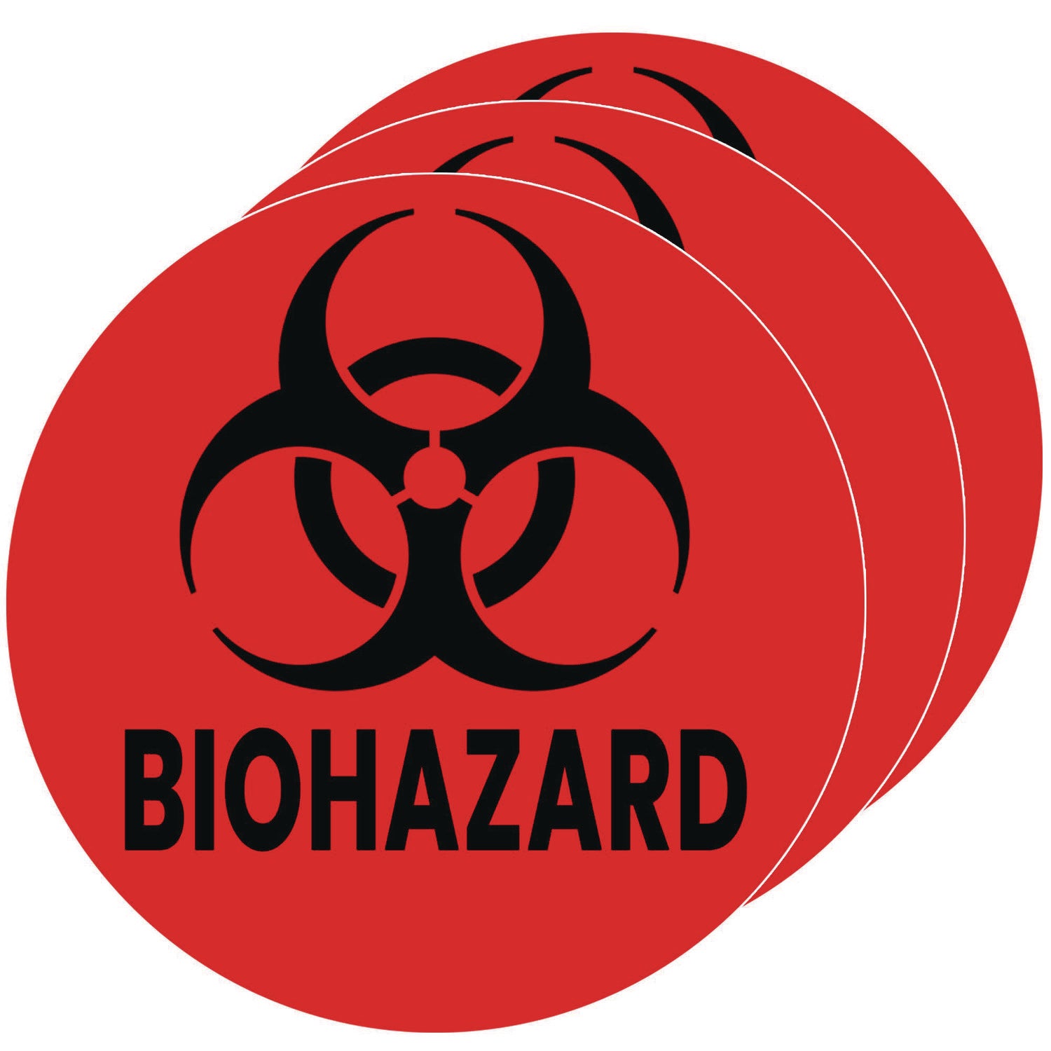 Vinyl Decals, Biohazard, 4" Diameter, Red/Black, 3/Pack