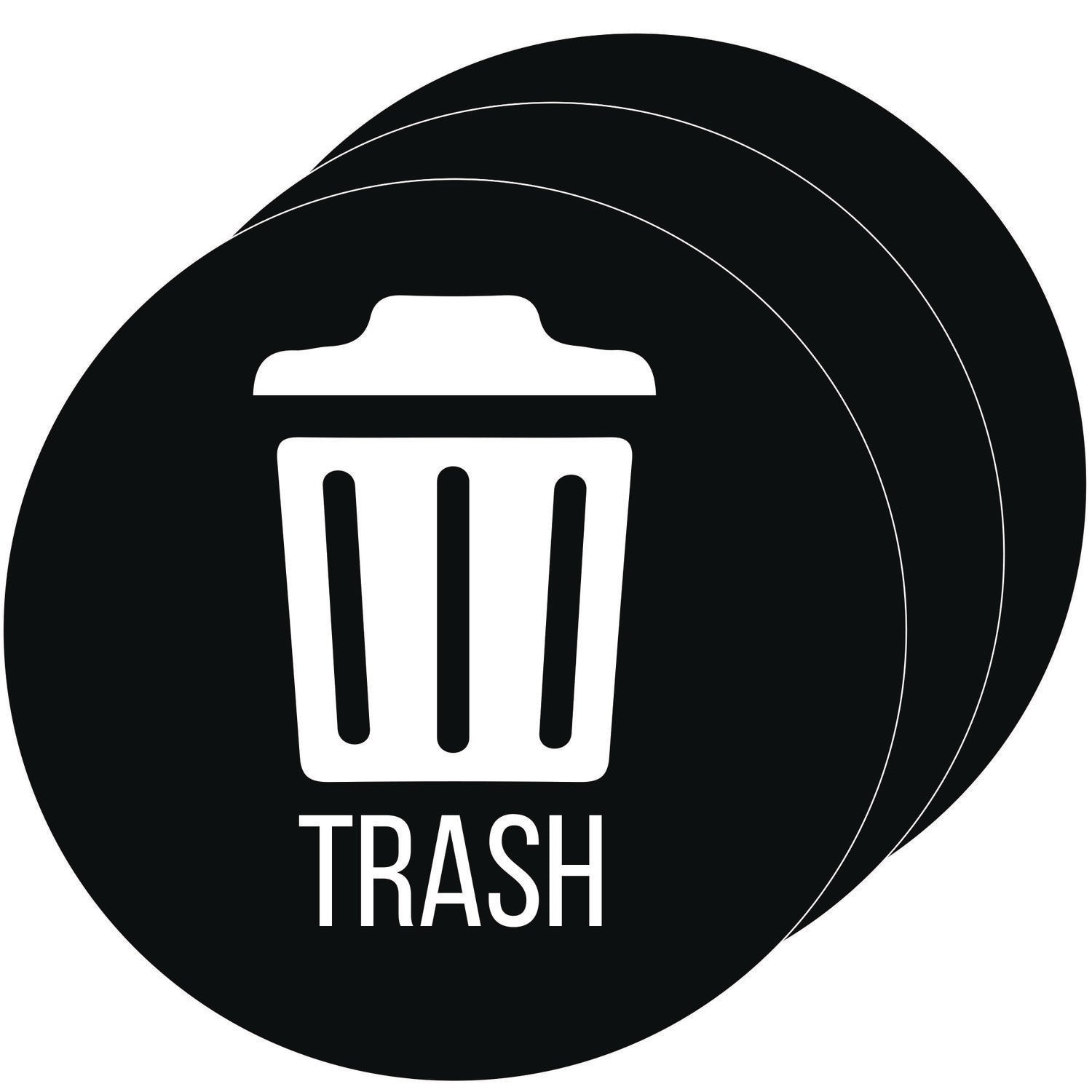 Vinyl Decals, Trash, 4" Diameter, Black/White, 3/Pack