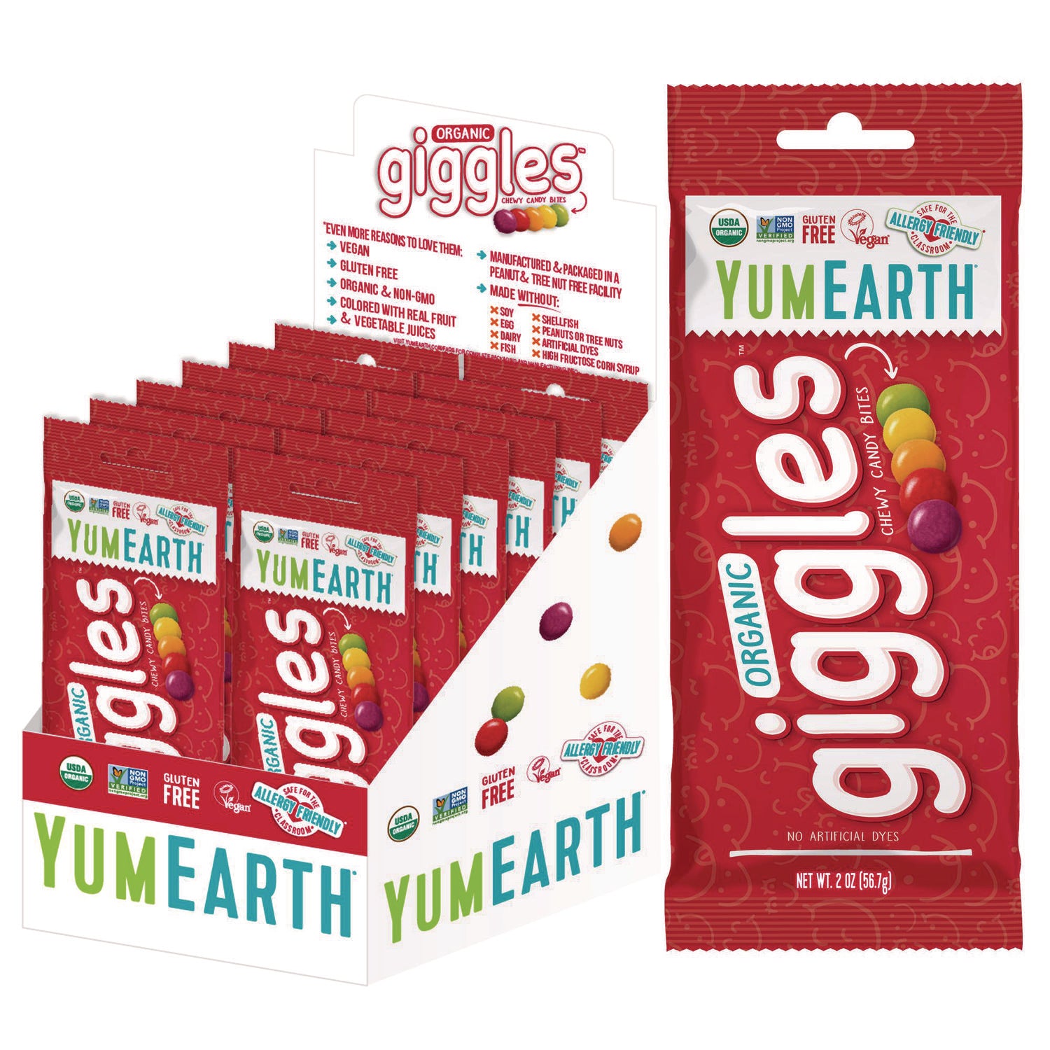 Organic Giggles, Assorted Flavors, 2 oz Bag, 12/Carton