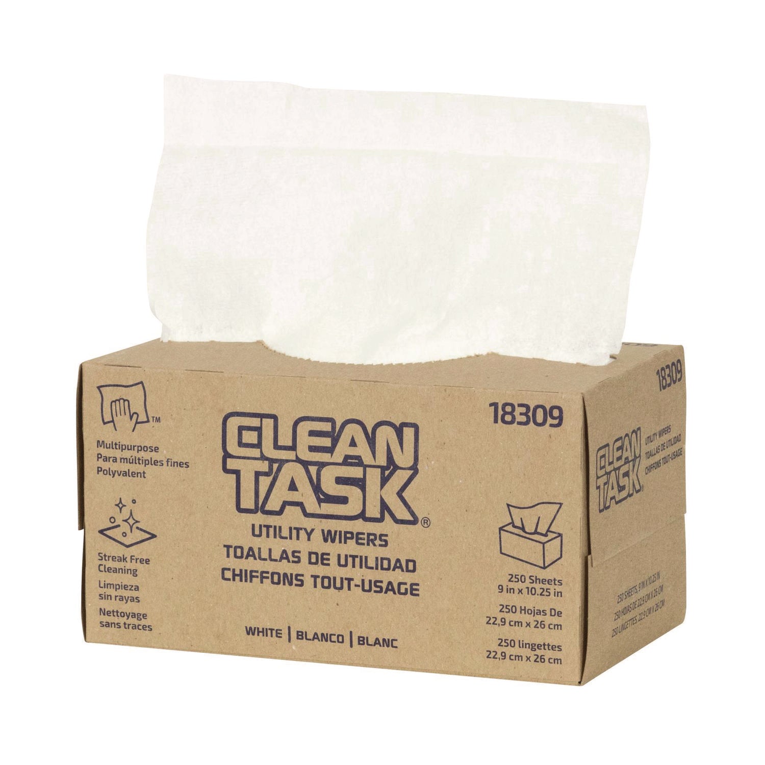 Clean Task Utility Wipers, 1-Ply, 9 x 10.25, White, 250 Sheets/Box, 24 Boxes/Carton