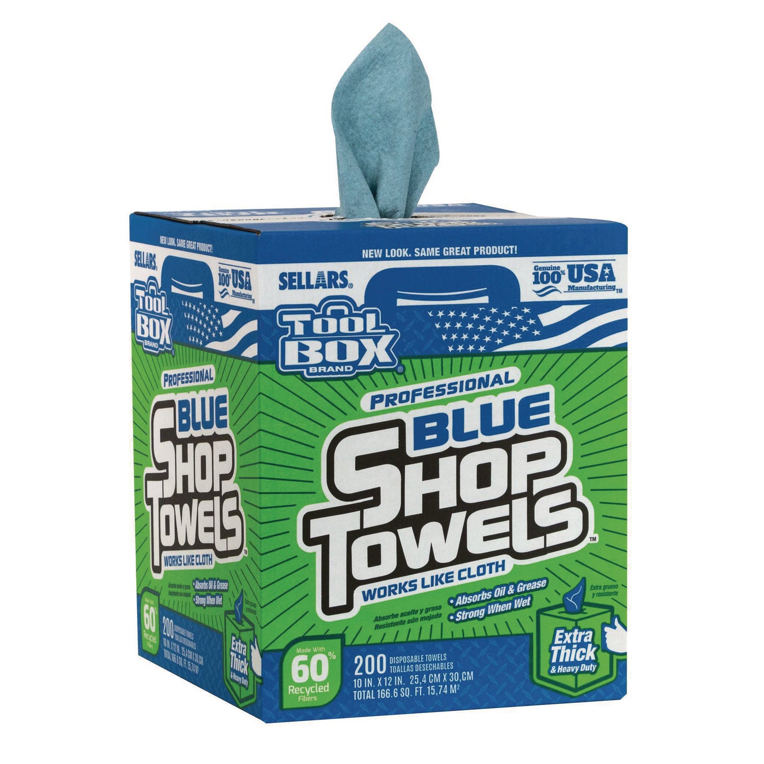 TOOLBOX Blue Shop Towels, 1-Ply, 10 x 12, Blue, 200 Sheets/Box, 4 Boxes/Carton Sellars® Flipcost