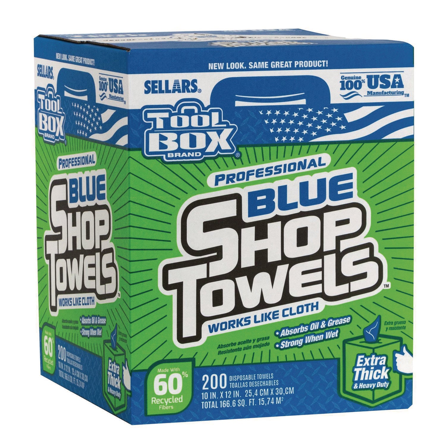 TOOLBOX Blue Shop Towels, 1-Ply, 10 x 12, Blue, 200 Sheets/Box, 4 Boxes/Carton Sellars® Flipcost