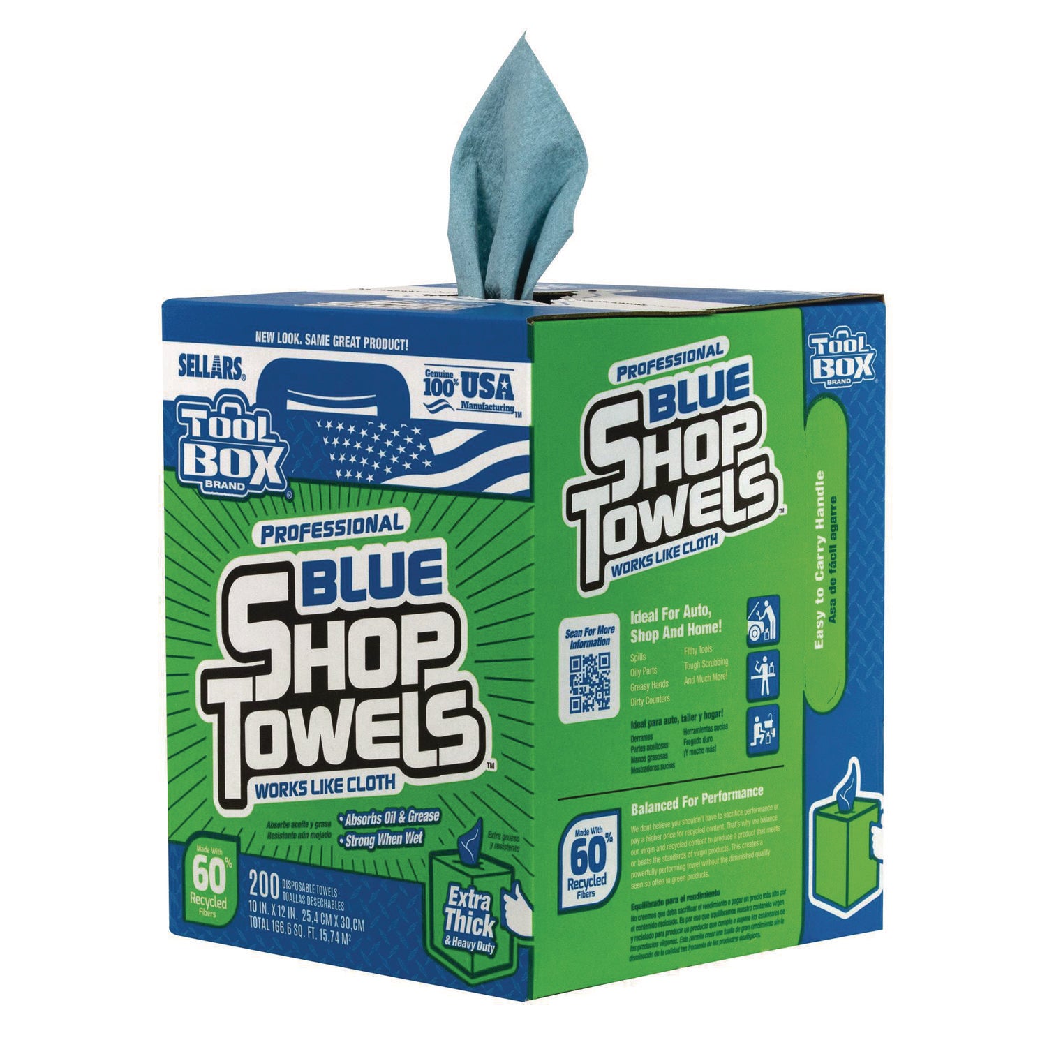 TOOLBOX Blue Shop Towels, 1-Ply, 10 x 12, Blue, 200 Sheets/Box, 4 Boxes/Carton Sellars® Flipcost