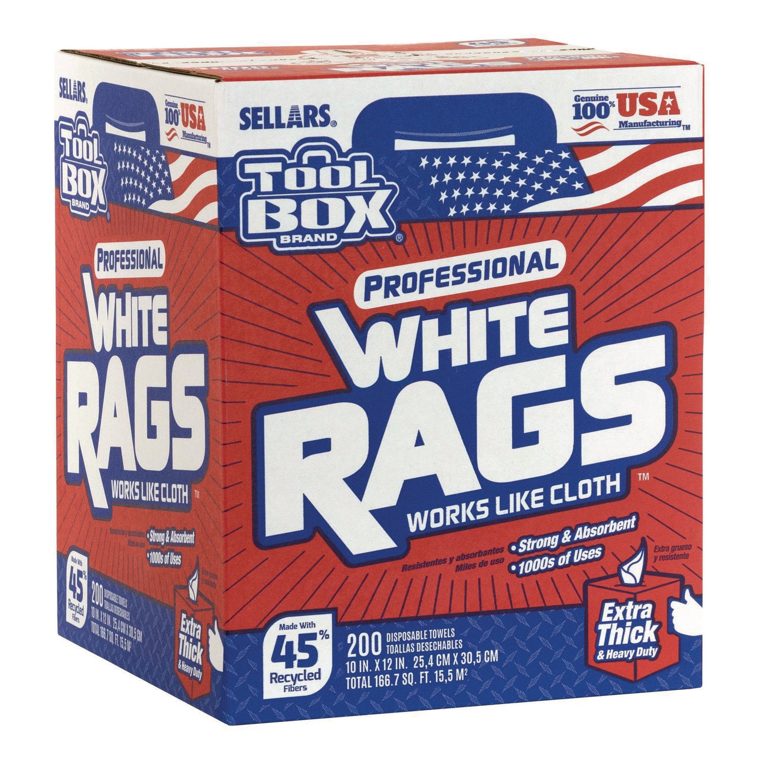 TOOLBOX White Rags, 1-Ply, 9.8 x 12, White, 200 Sheets/Box, 6 Boxes/Carton