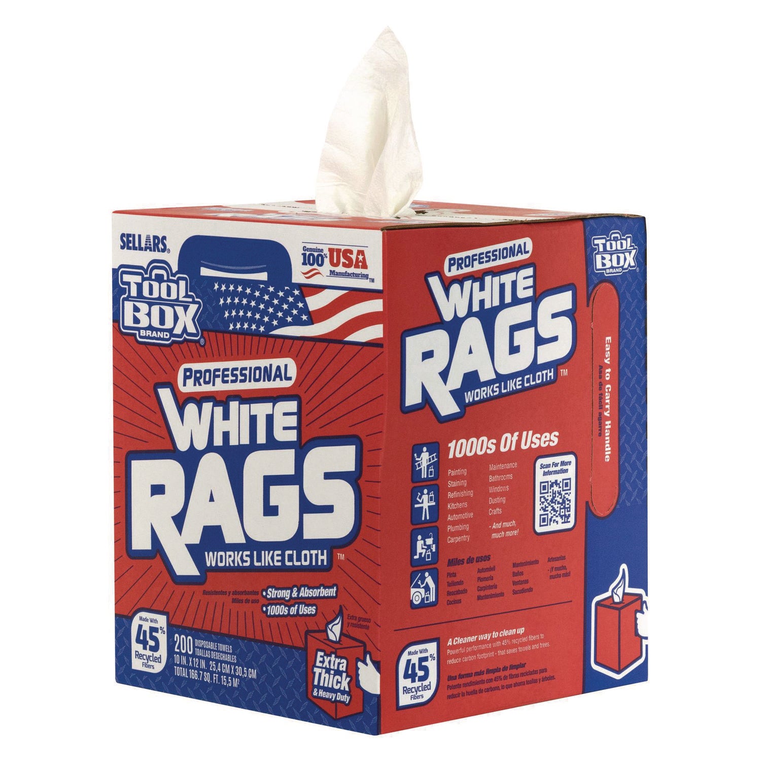 TOOLBOX White Rags, 1-Ply, 9.8 x 12, White, 200 Sheets/Box, 6 Boxes/Carton Sellars® Flipcost