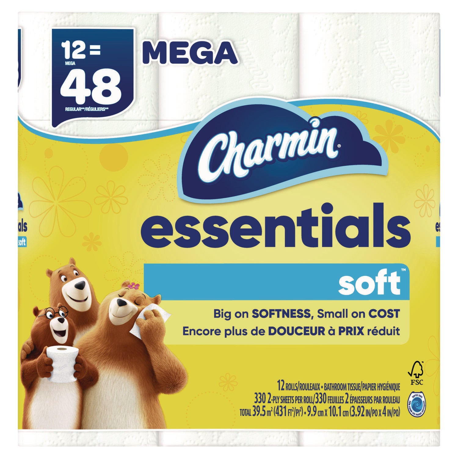 Essentials Soft Bathroom Tissue, Septic Safe, 2-Ply, White, 330 Sheets/Roll, 12 Rolls/Carton