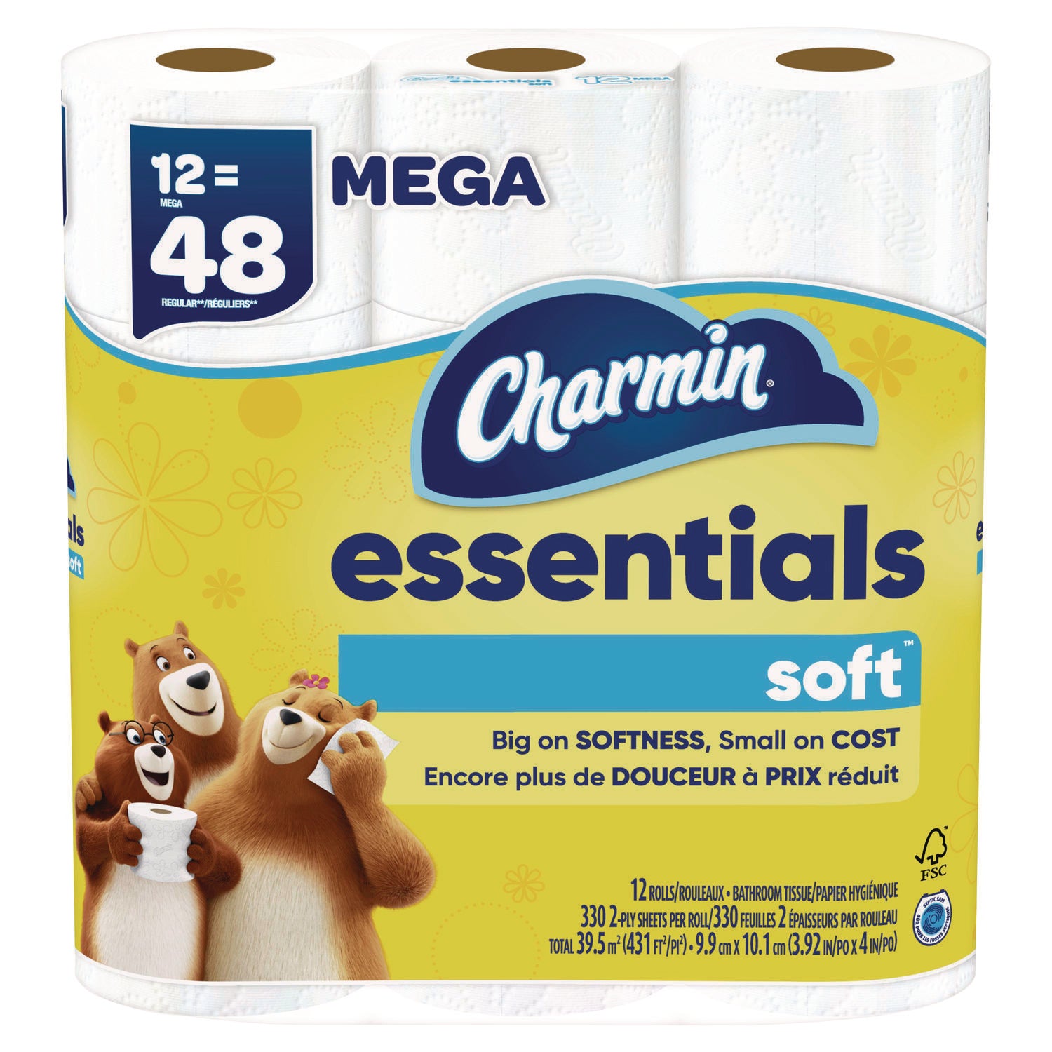 Essentials Soft Bathroom Tissue, Septic Safe, 2-Ply, White, 330 Sheets/Roll, 12 Rolls/Carton Charmin® Flipcost