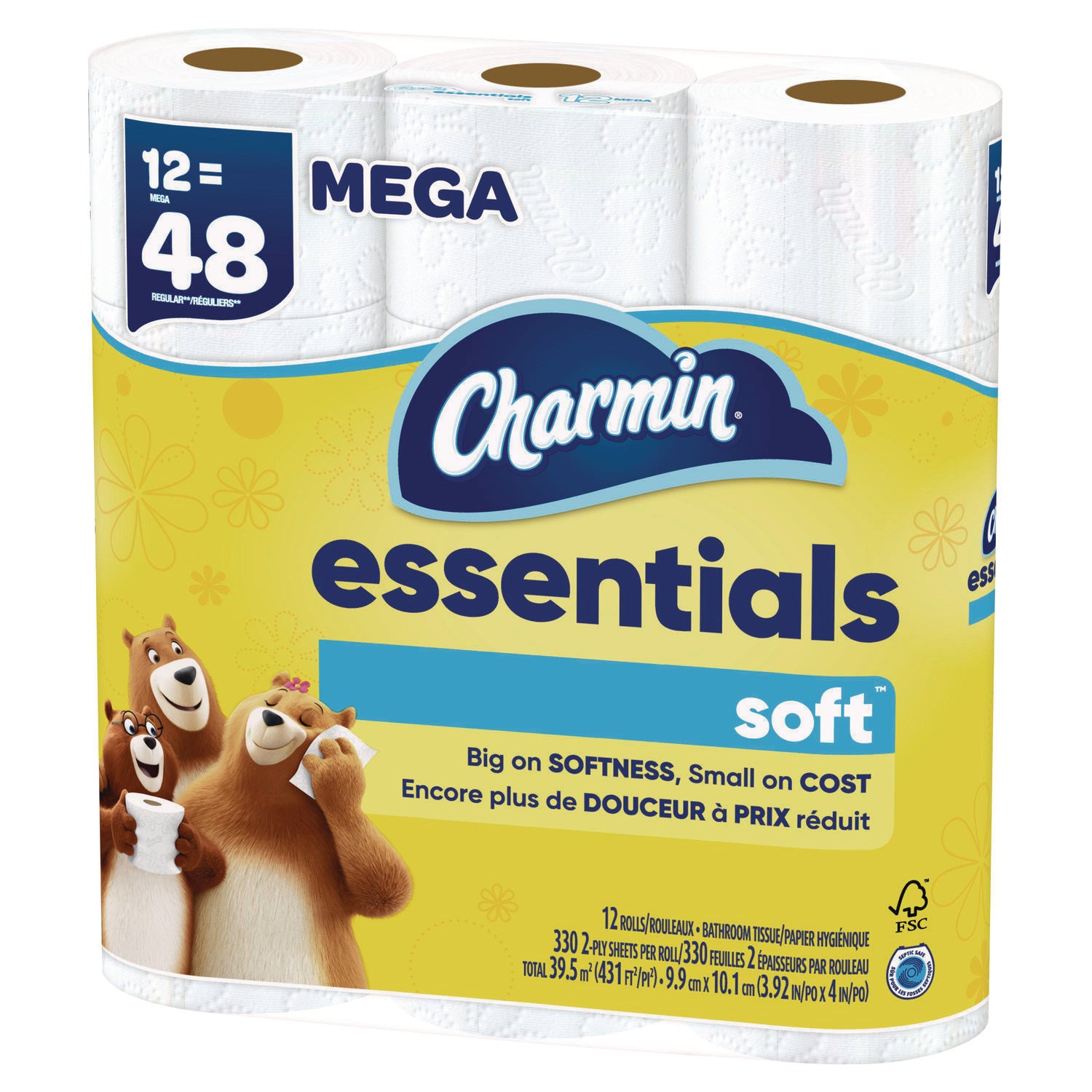 Essentials Soft Bathroom Tissue, Septic Safe, 2-Ply, White, 330 Sheets/Roll, 12 Rolls/Carton Charmin® Flipcost