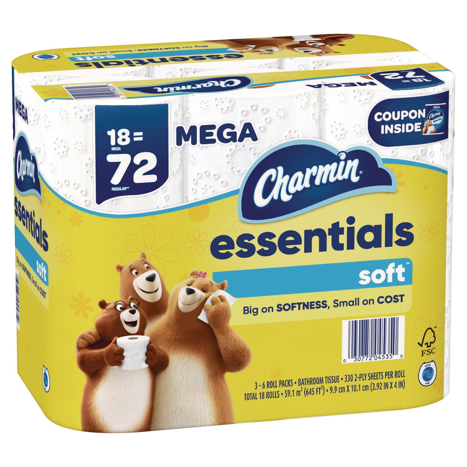 Essentials Soft Bathroom Tissue, Septic Safe, 2-Ply, 330 Sheets/Roll, 18 Rolls/Carton Charmin® Flipcost