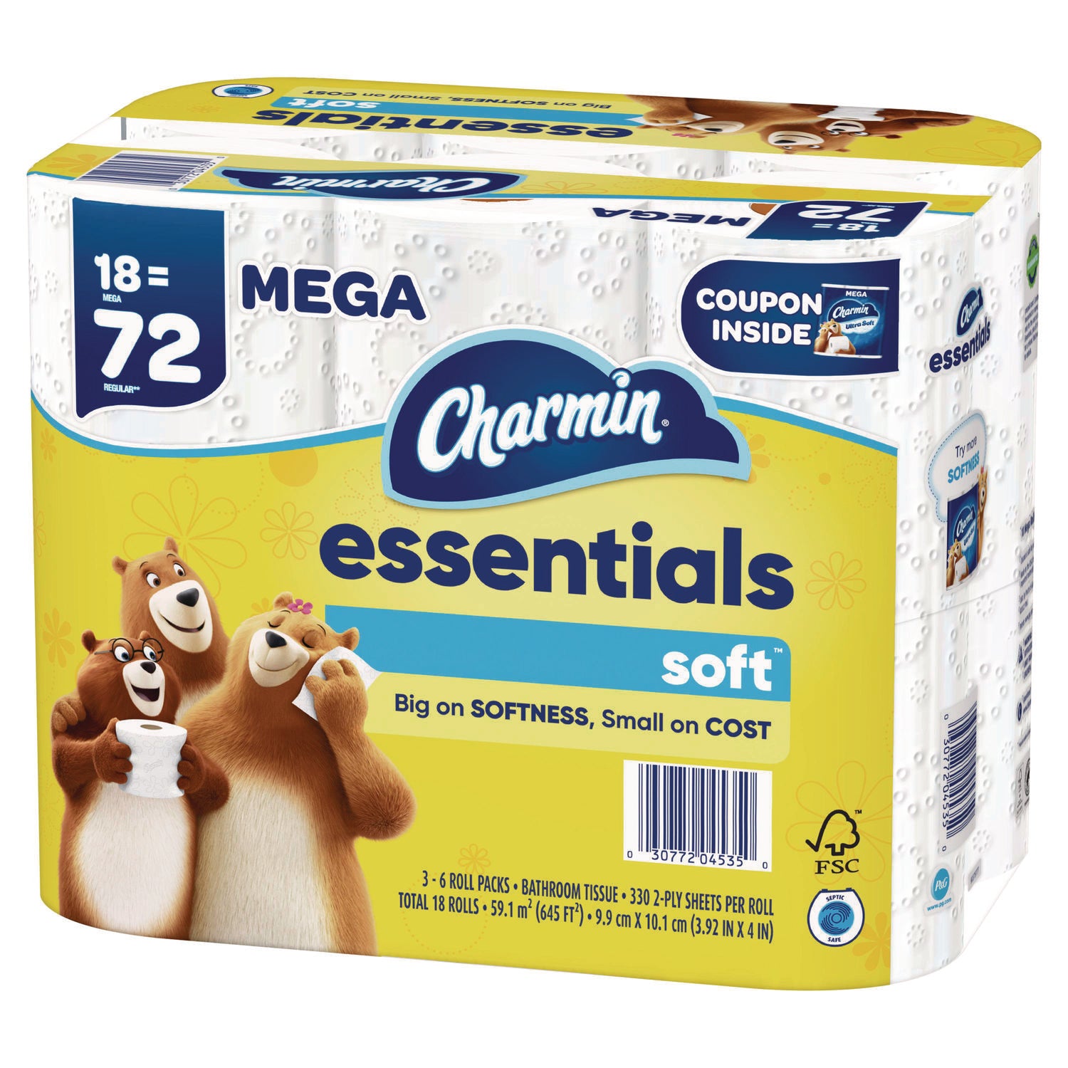 Essentials Soft Bathroom Tissue, Septic Safe, 2-Ply, 330 Sheets/Roll, 18 Rolls/Carton Charmin® Flipcost