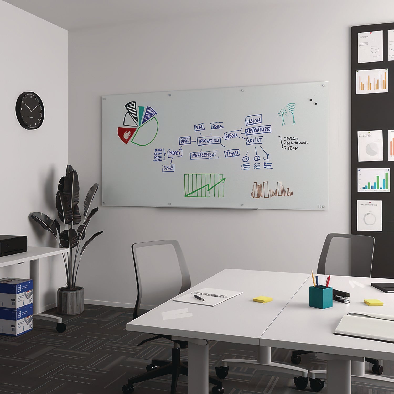 Magnetic Tempered Glass Dry Erase Board, 96" x 48", White Surface TRU RED™ Flipcost