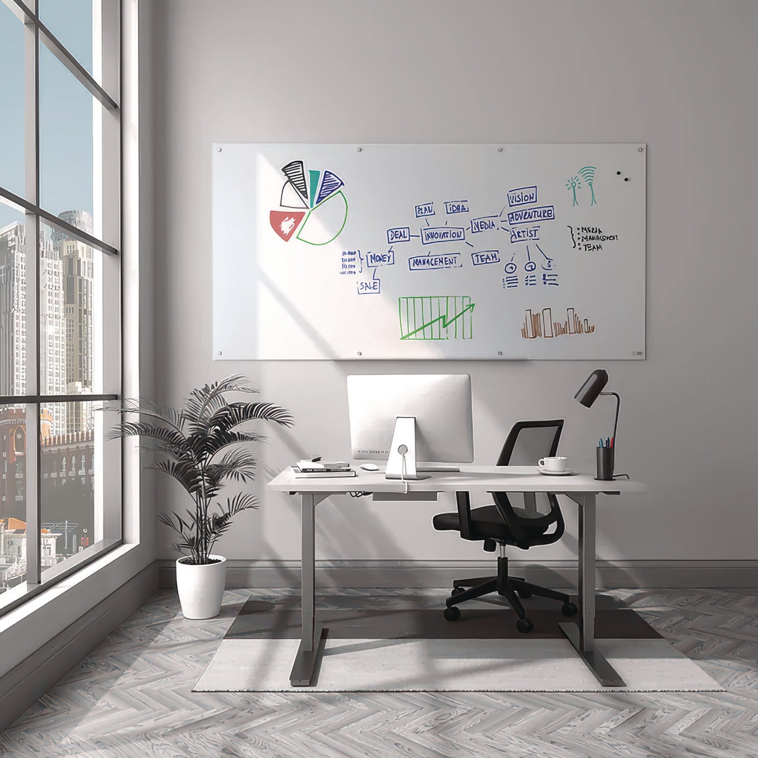 Magnetic Tempered Glass Dry Erase Board, 96" x 48", White Surface TRU RED™ Flipcost