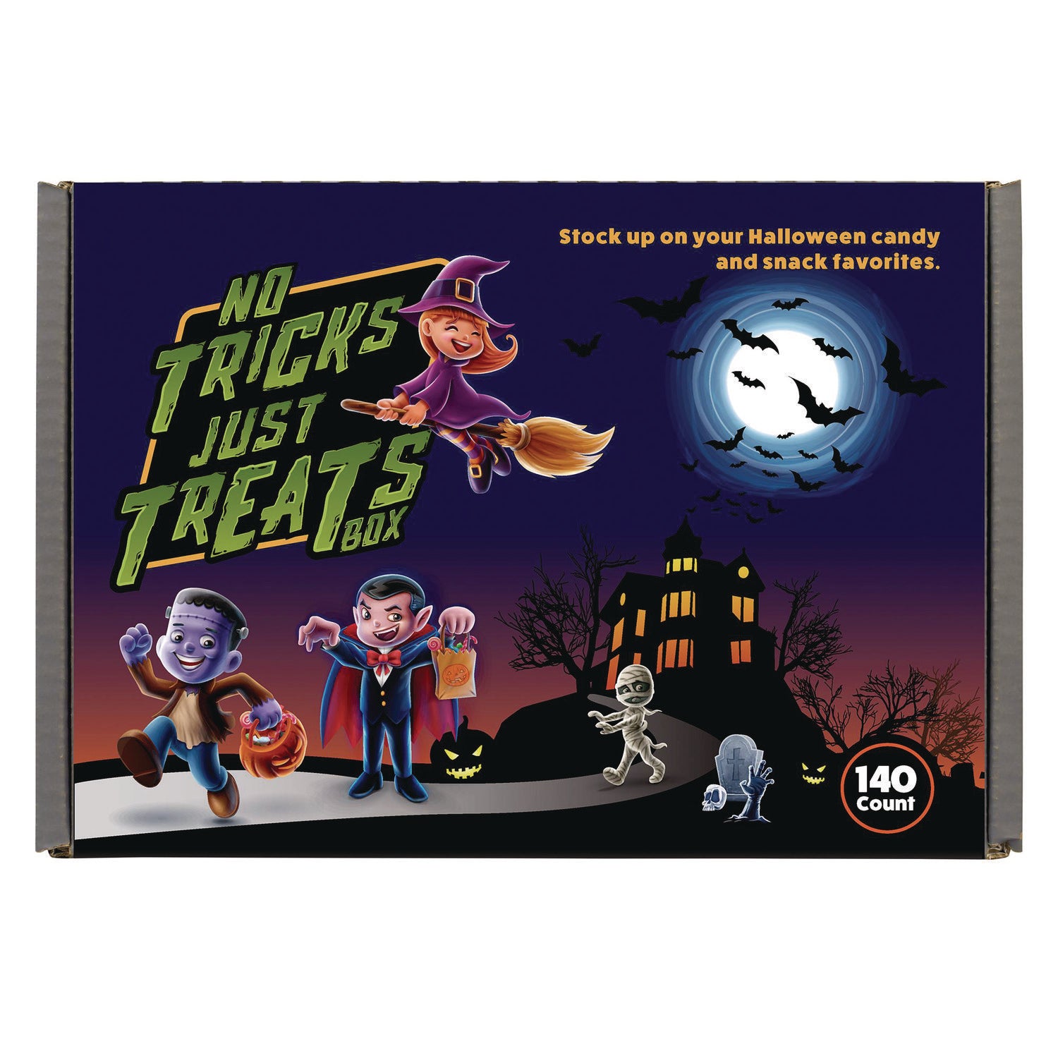 No Tricks Just Treats Halloween Box, Assorted Varieties, 140 Count Snack Box Pros Flipcost