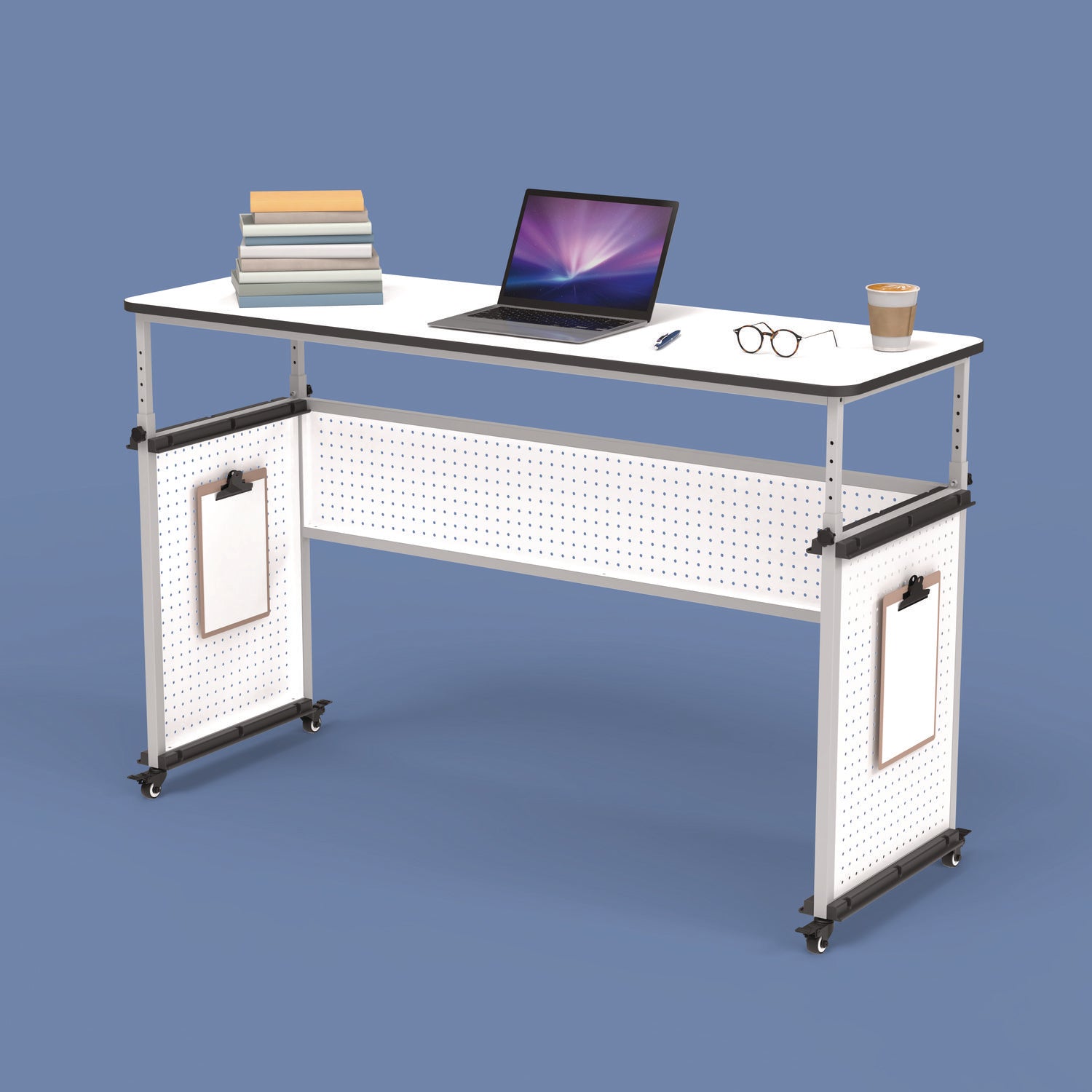 Luxor Height-Adjustable Trapezoid Student Desk with Drawer, 60.25 x 21 x 32 to 38, White