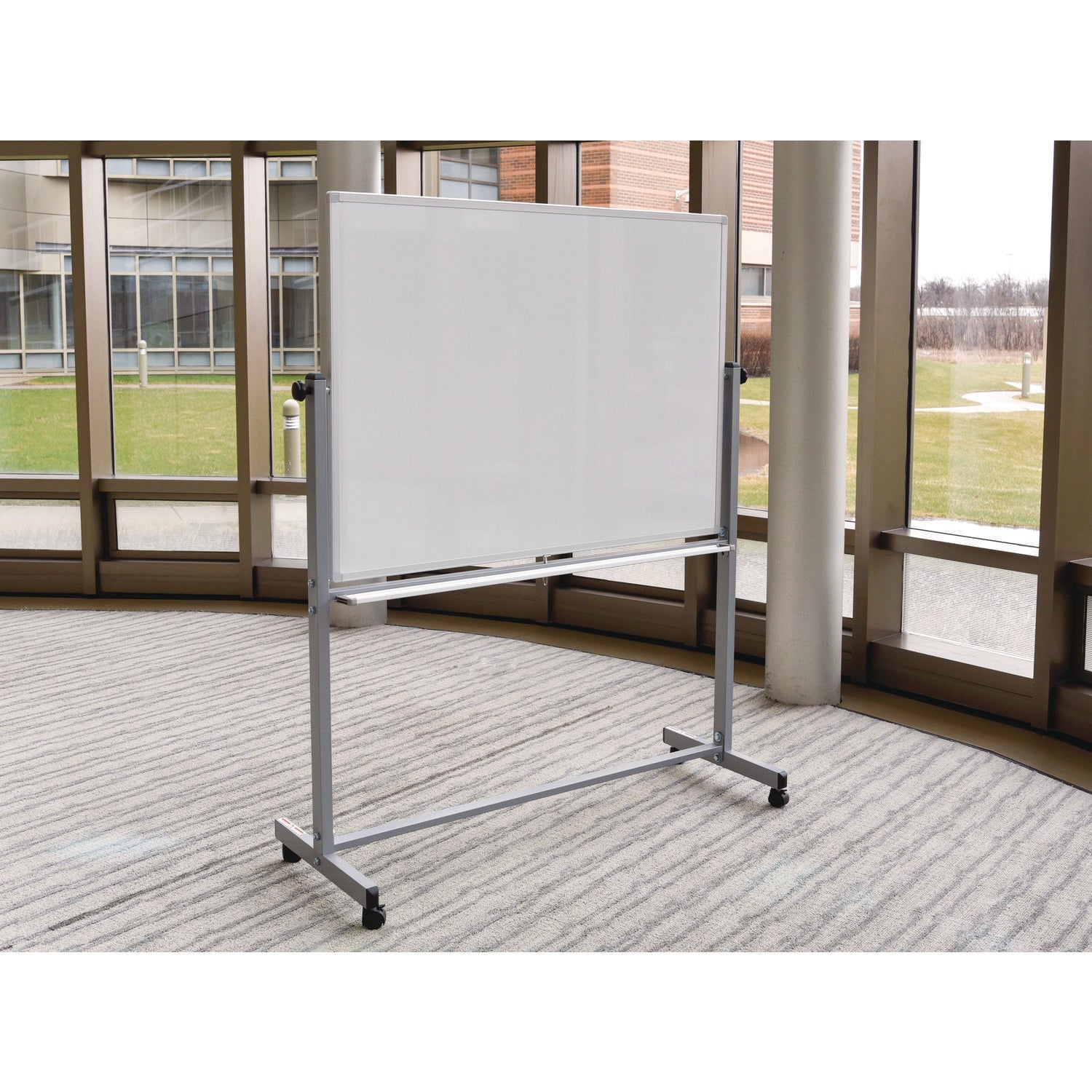 Luxor Mobile Magnetic Whiteboard, 48" x 36", White Surface, Silver Aluminum Frame