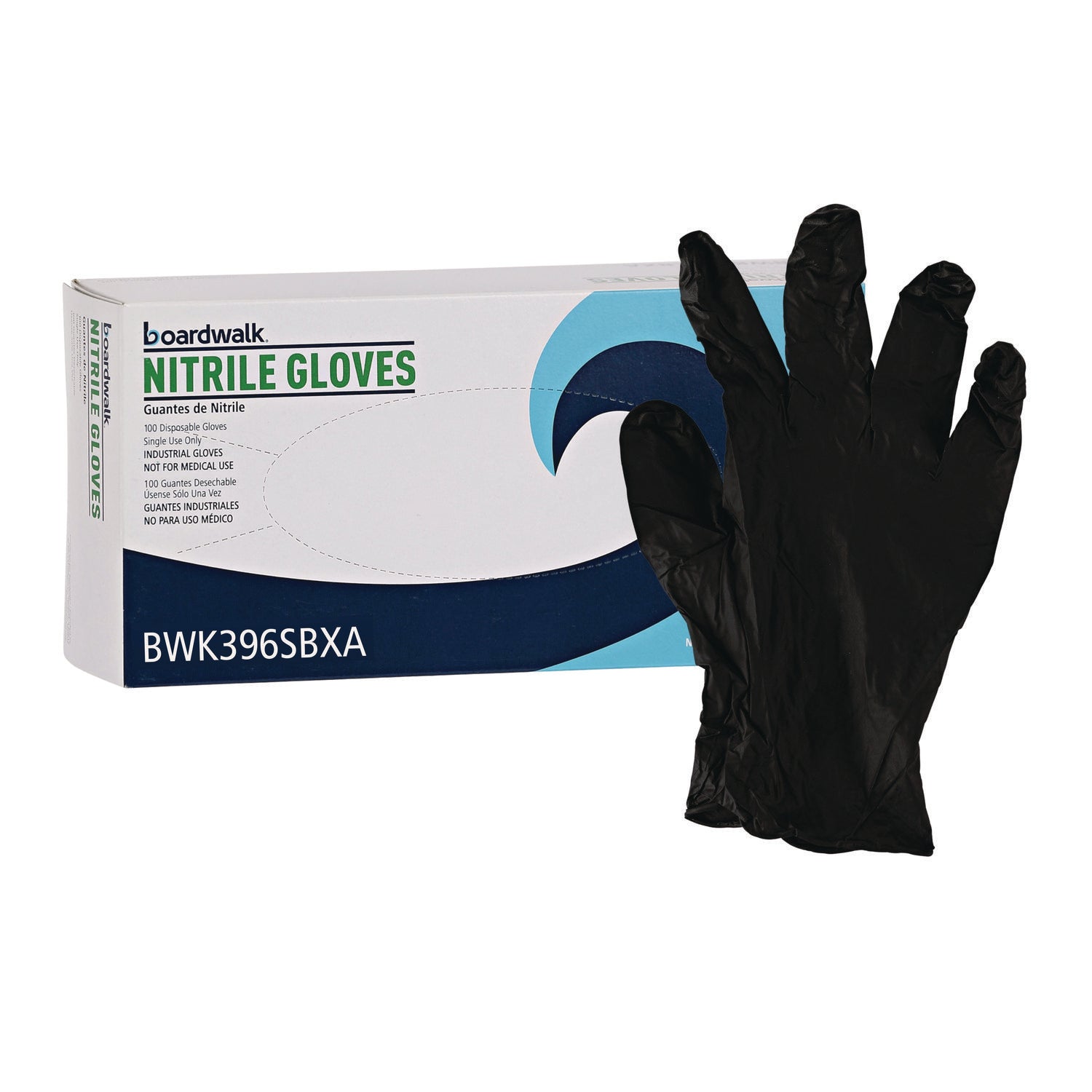 Disposable General-Purpose Powder-Free Nitrile Gloves, Small, Black, 4.4 mil, 100/Box