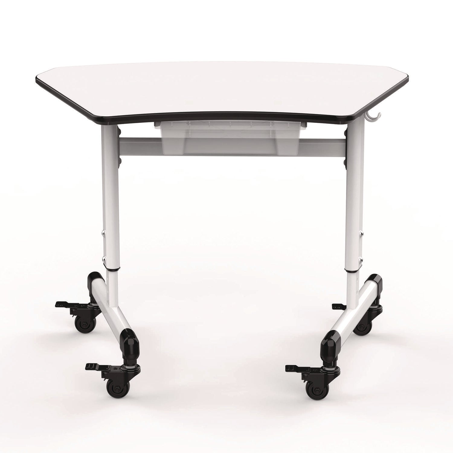 Luxor Height-Adjustable Trapezoid Student Desk with Drawer, 60.25 x 21 x 32 to 38, White