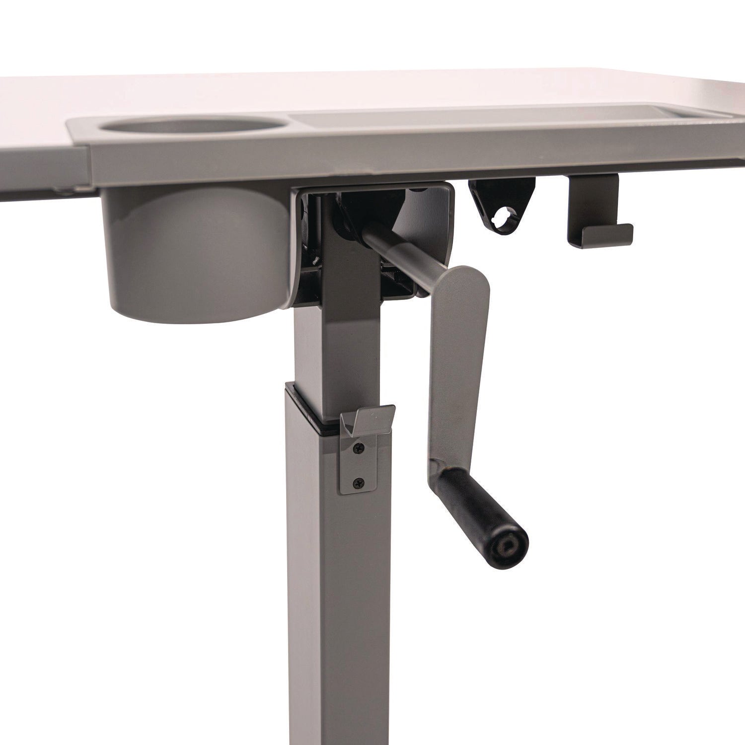 Luxor Sit Stand Student Desk with Crank Handle, 27.5 x 19.5 x 26.25 to 42, White/Gray