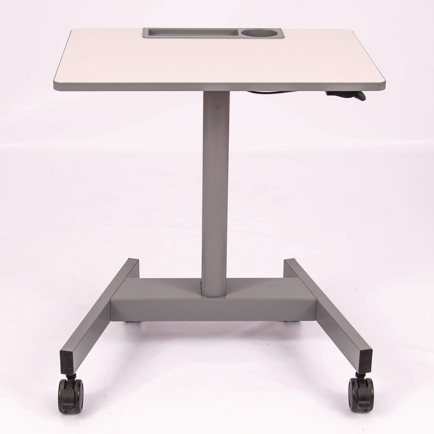 Luxor Pneumatic Sit Stand Desk, 27.5 x 19.5 x 26.25 to 42, White/Gray