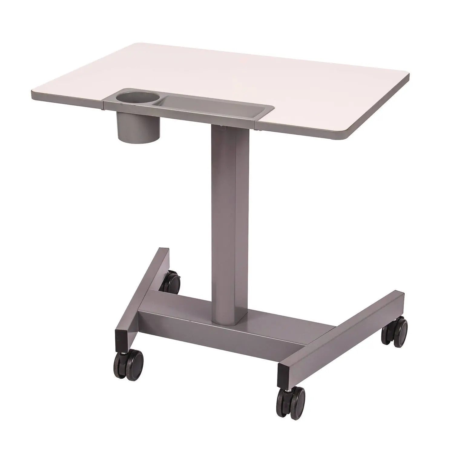 Luxor Pneumatic Sit Stand Desk, 27.5 x 19.5 x 26.25 to 42, White/Gray Luxor Flipcost