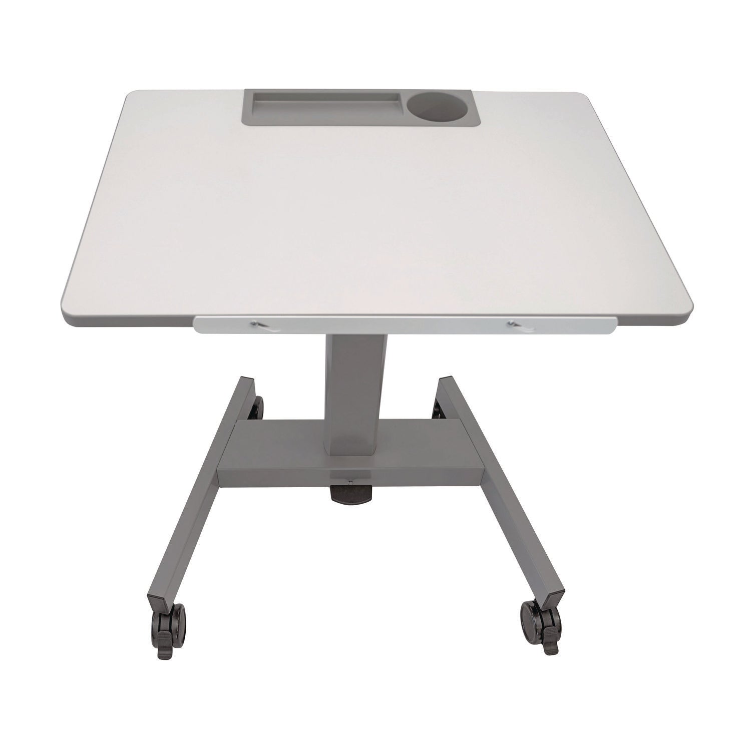 Luxor Pneumatic Adjustable Height Flip Top Student Desk, 27.5 x 19.5 x 26.25 to 42, White/Gray